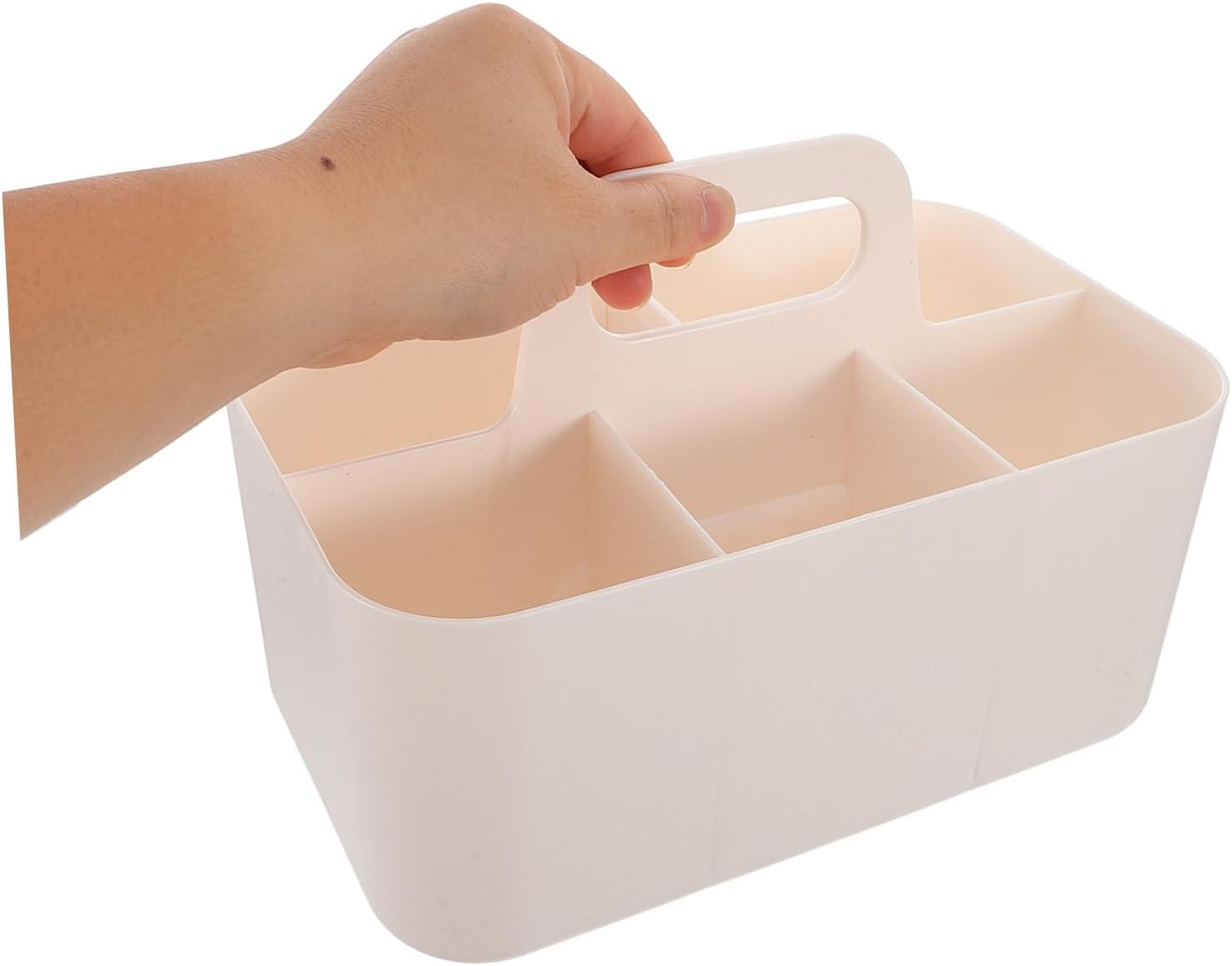 KALLORY Stationery Storage Box Divided Desk Organizer Caddy Handle Aesthetic Makeup Organiser for Office Supplies Student Bathroom - White image number 2