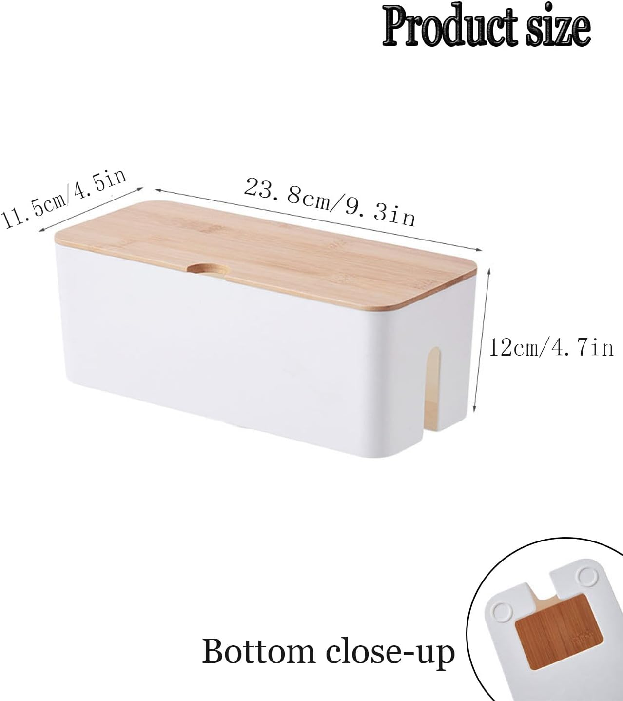 Cable Management Box with Bamboo Lid, Wires Keeper Holder, Small Cord Hider Box Cord Organizer Boxs, Power Strip Box for Desk TV Computer USB Hub System to Cover and Hide to Conceal Surge Protector image number 4