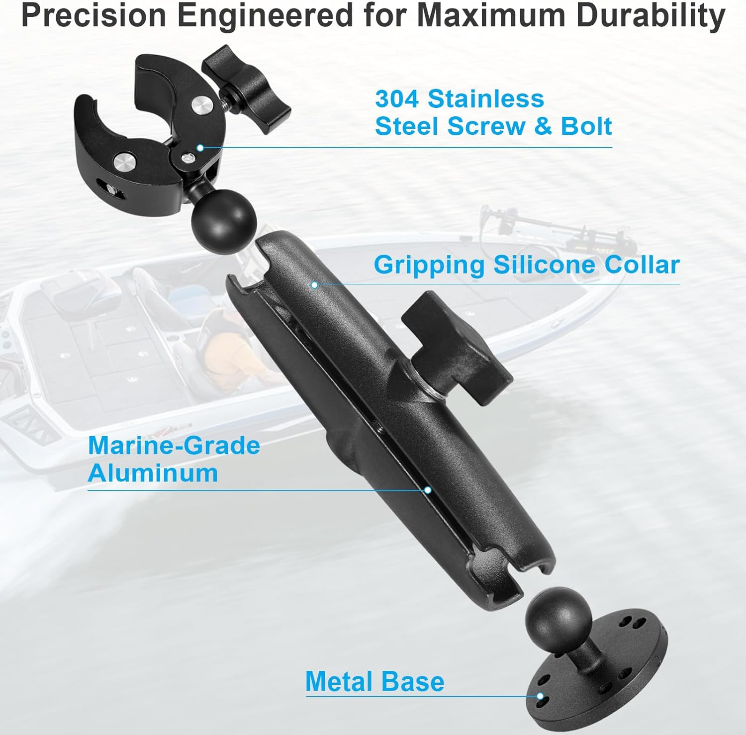 Trolling Motor Stabilizer Mount, 360&deg; Adjustable, for Minn Kota Terrova/Riptide Terrova/Ulterra/Powerdrive, Tough-Claw Boat Trolling Motor Shaft Reduces Bounce, Max to 1.5" Diameter Bar