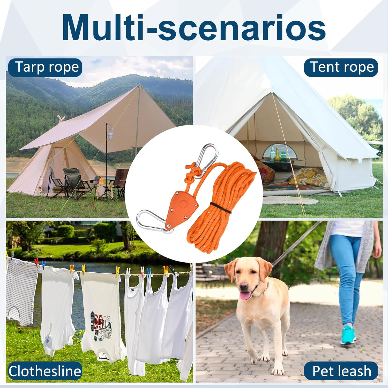 4PCS Reflective Tent Guy Ropes, 4Mm Tent Camping Cord with Pulley, 5M Heavy Duty Guide Rope with Aluminum Adjuster, Tent Guy Ropes Lines for Awning Outdoor Tent Tarp Gazebo Hiking (Black, 4Mm*5M) - Red image number 6