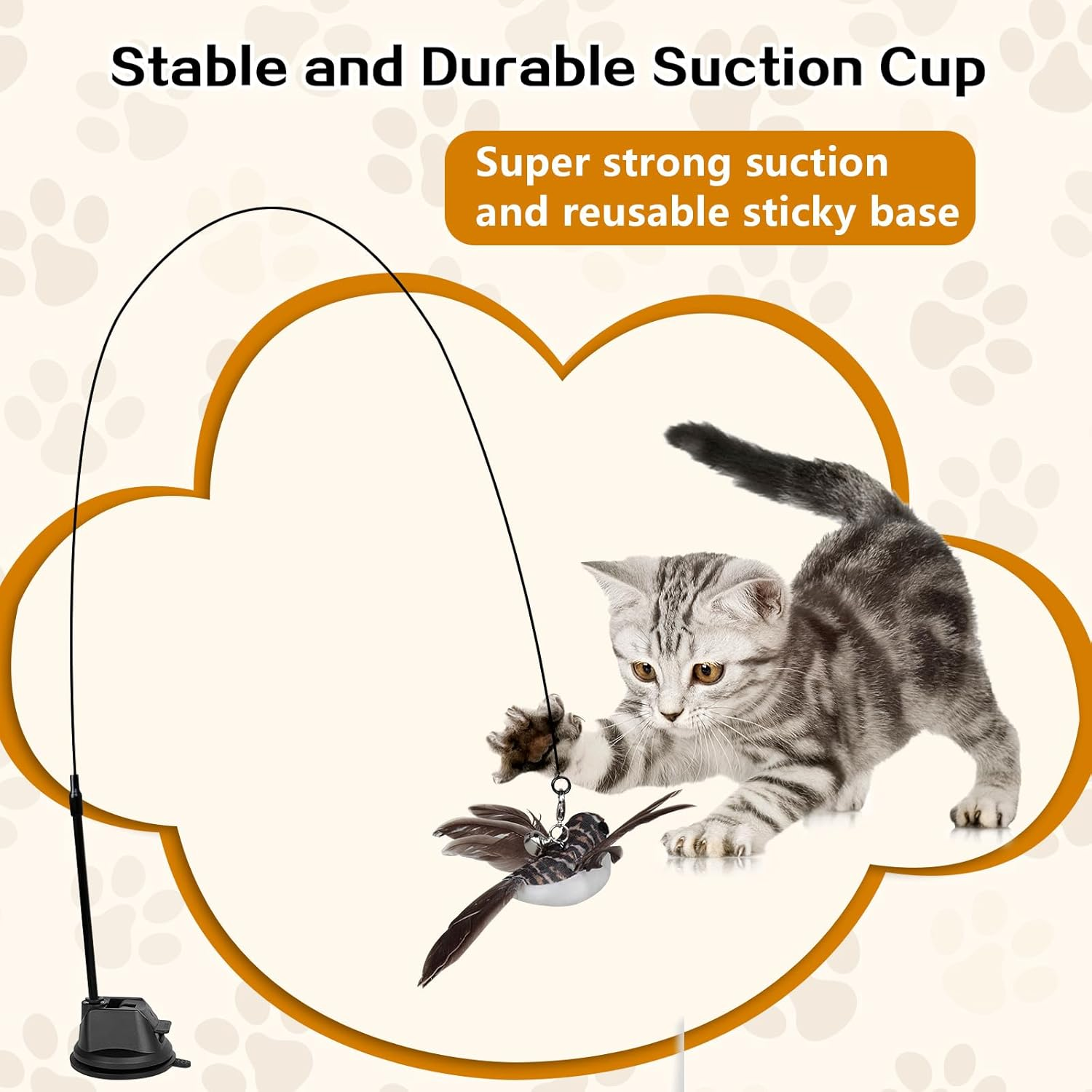 Aiqinu Cat Toy Interactive Cat Toy Suction Cup 1 Cat Fishing Rod with 2 Bells Birds, Intelligence Toy for Cats Wand image number 4