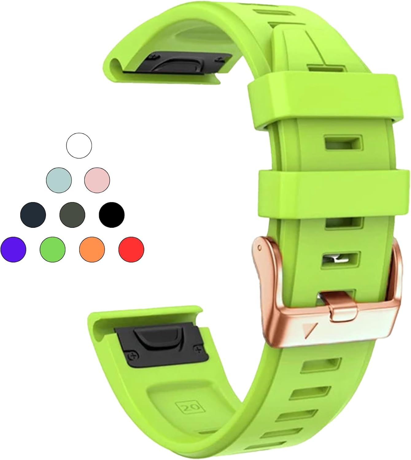 PCAVO Quickfit 20Mm Watch Band for Garmin Fenix 5S 6S 7S Pro Solar - Rose Gold Buckle - Rugged Silicone Wristband Replacement for Garmin Epix Pro Gen 2 42Mm Descent Mk2S/3/3I