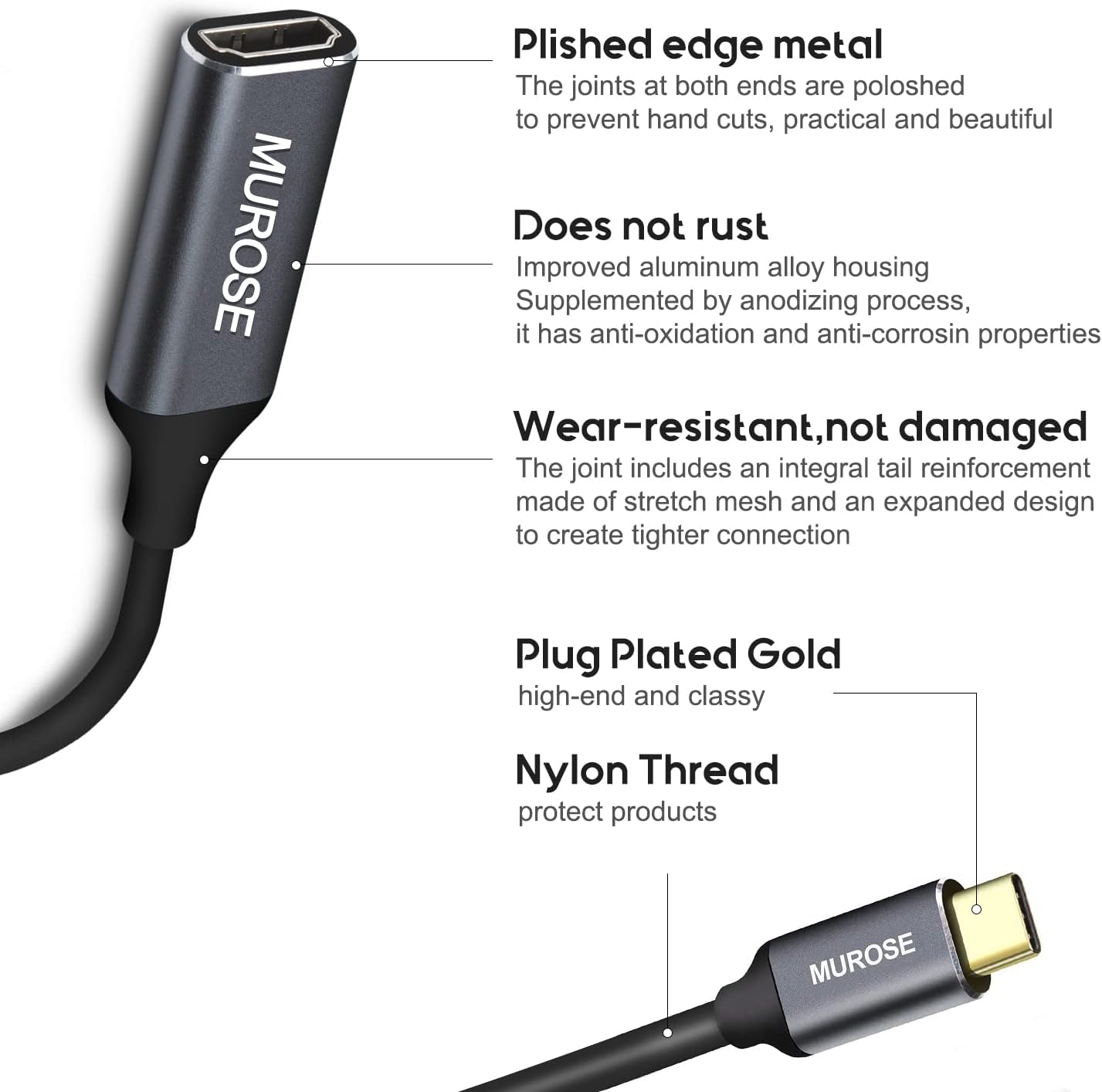USB C to HDMI Adapter 4K@60Hz, MUROSE USB Type-C Male to HDMI Female Adapter,10Gbp/S Speed Thunderbolt 3/4 to HDMI Connector for Macbook Pro, Macbook Air, Ipad Pro, Pixelbook, XPS, Galaxy, and More