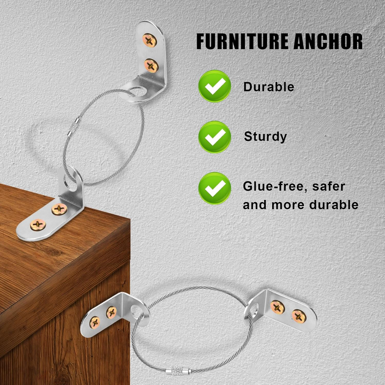 24Pcs Furniture Anchors, Anti-Tip Furniture Anchors Stainless Steel Furniture Wall Anchor Falling Furniture Straps Prevention Furniture Anchors for Baby Proofing Safety