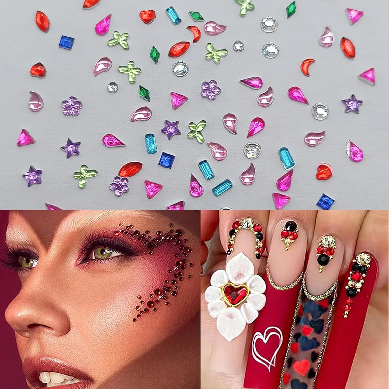 Proxima Direct 2000PCS Colorful Rhinestones Nail Art Charms Multi Shape Crystal Flat Back Nail 3D Mini Heart Star Flower Nail Kawaii Nail Crafts Acrylic Nail Rhinestone Diamonds for Women Nail image number 4