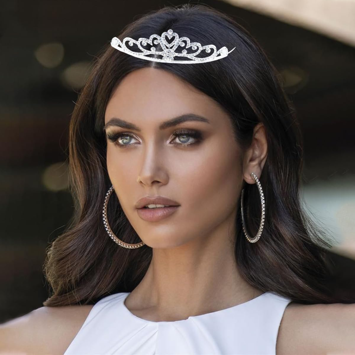 IAXSEE 10 Pcs Silver Metal Glitter Sparkly Rhinestone Crown Headbands Wedding Prom Birthday Party Princess Hair Tiaras Clasps Accessories for Brides Women Girls Teens image number 1