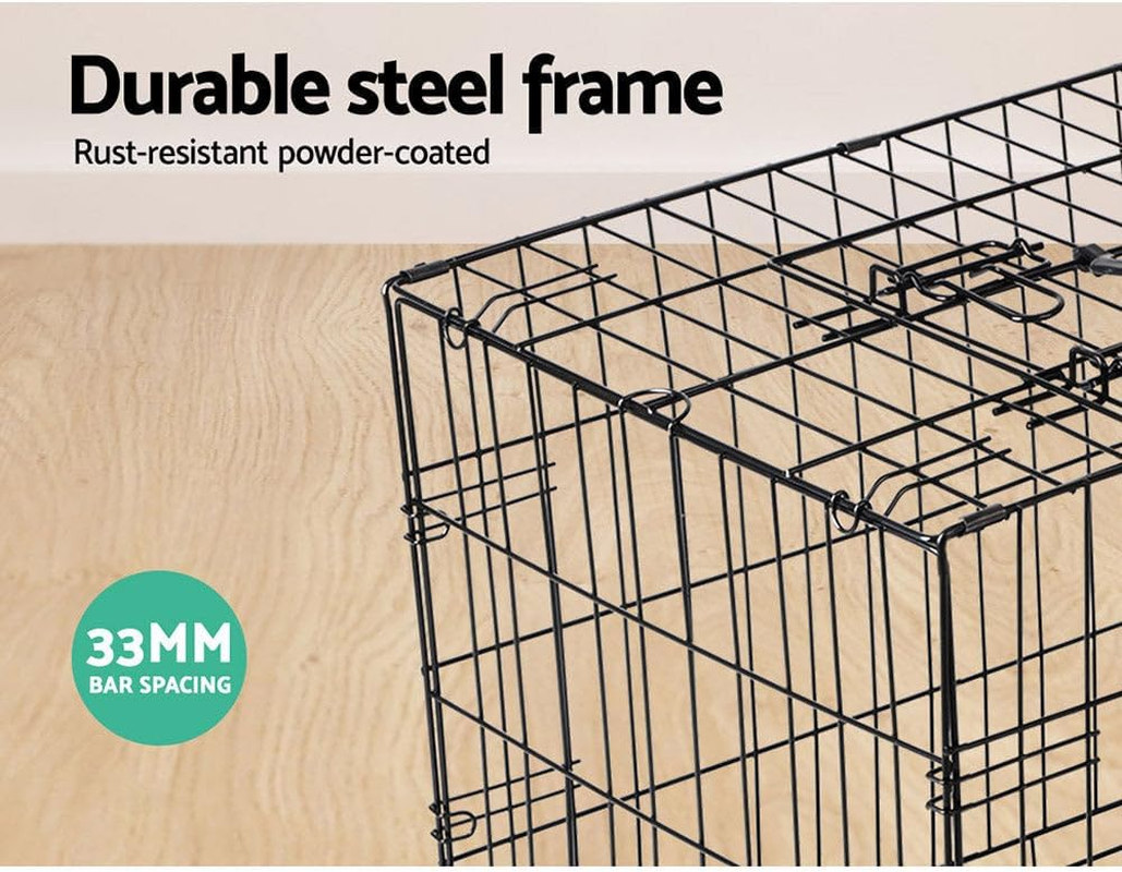 I.Pet Dog Crate Cage 48" Pet Kennel Crates Puppy Cat Fence House Outdoor Indoor Portable Carrier, Metal Wire with Triple Doors Lockable Foldable with Removable Tray and Handle - 36 Inch image number 5