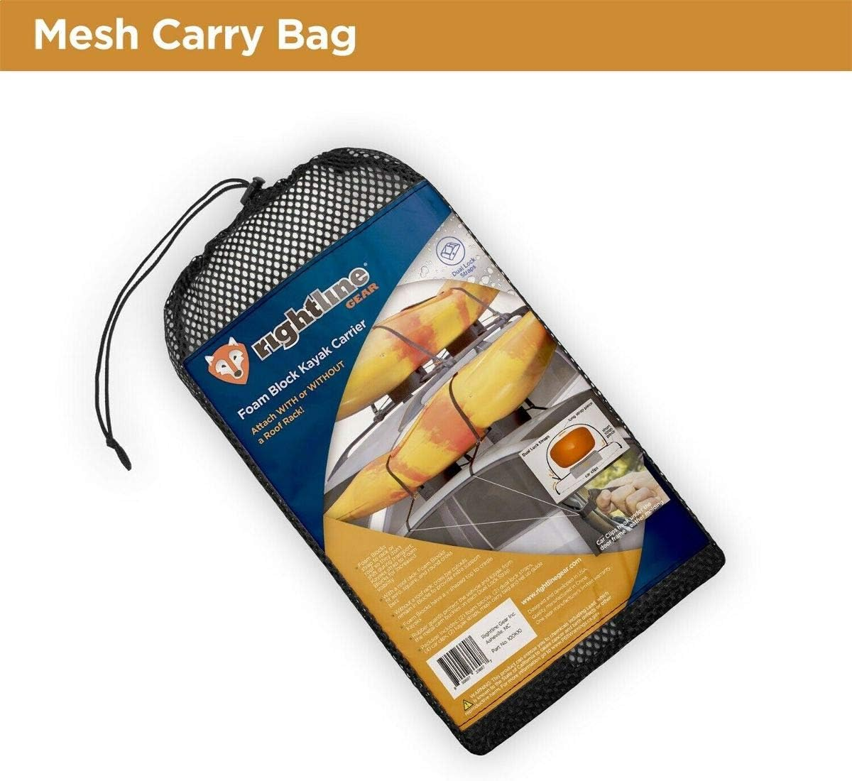 Rightline Gear Kayak Carrier with Large Foam Blocks, Attaches with or without Roof Rack image number 1