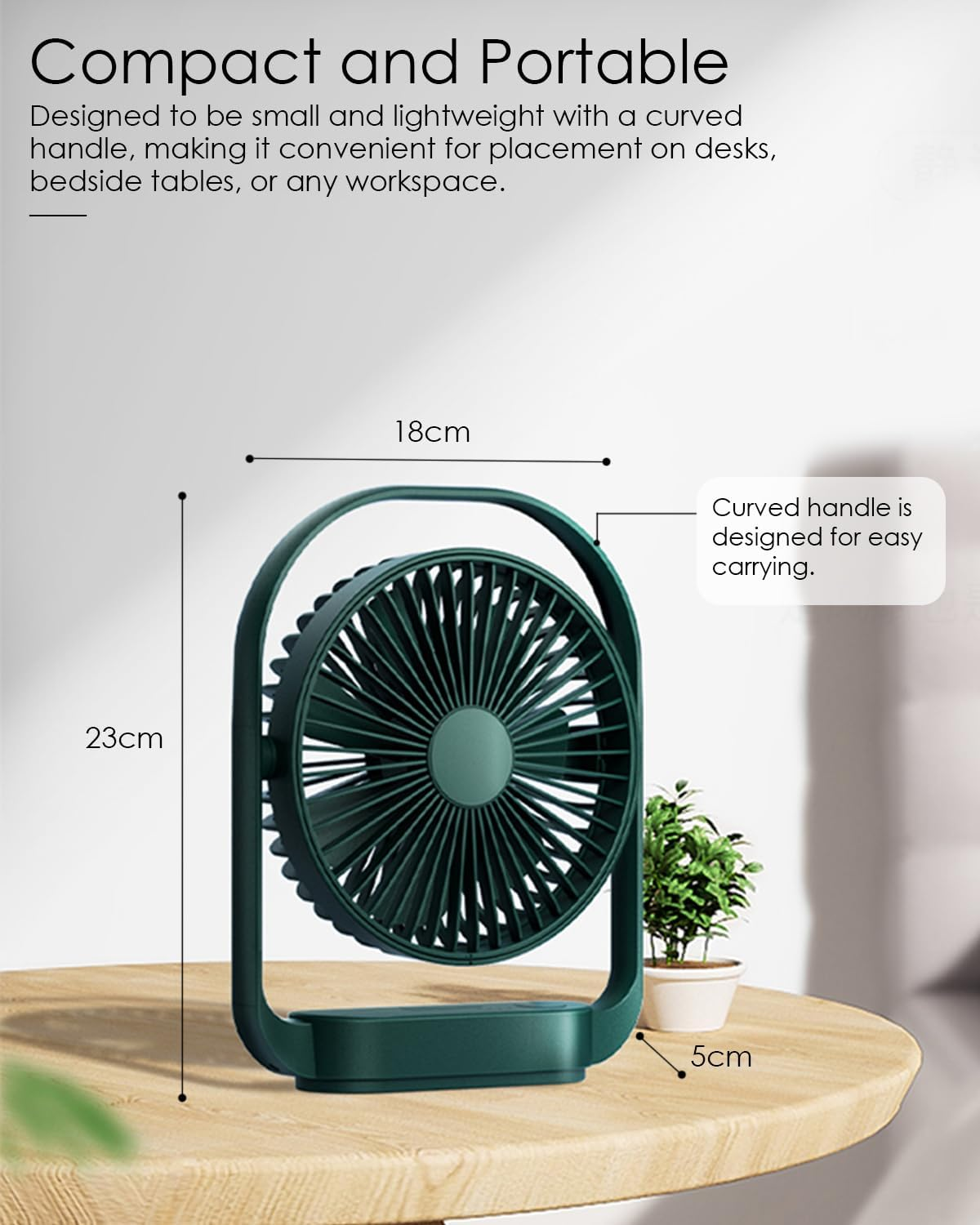 Acemining Fan, Silent Fans & Cooling, Rechargeable Fans, Desk Fan with 4 Speed, USB Fan with Night Light, 330&deg; Rotation Electric Fan, Small Table Fan for Bedroom Office Bedside image number 2