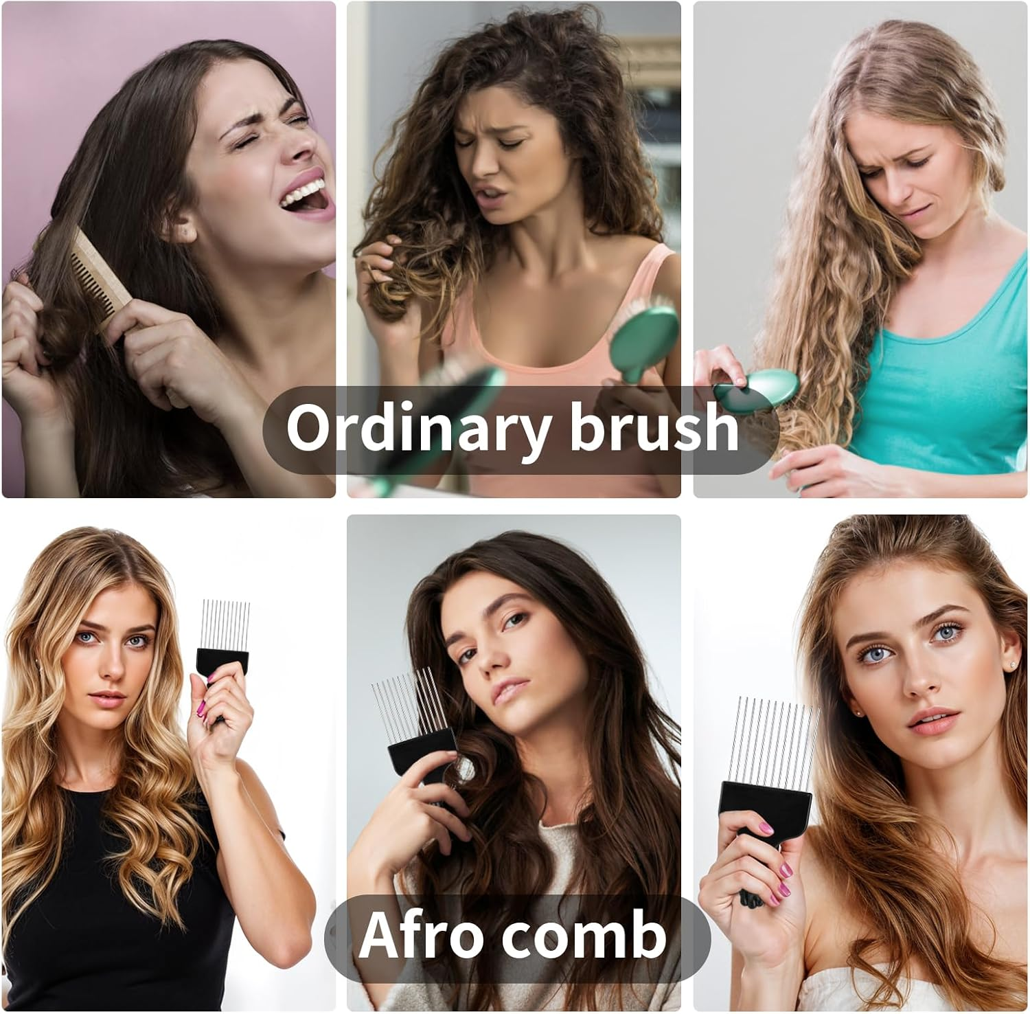 2 Pack Hair Picks for Afro, Curly Styling for Detangling and Styling, Hair Pick- Metal Hairdressing Tools for Women and Men (Black) image number 2