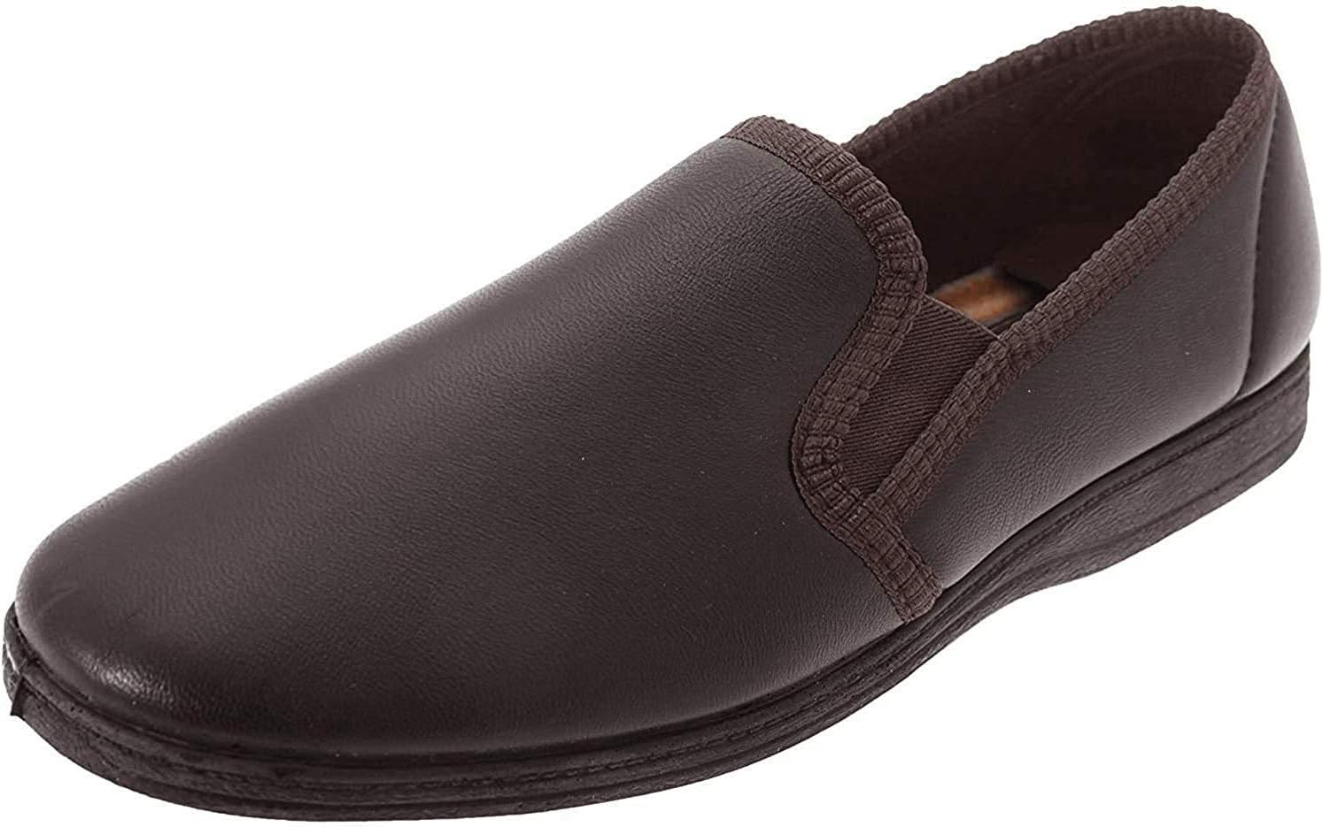 Men'S Softie Leather Slippers Hadley Twin Gusset with Rubber Sole