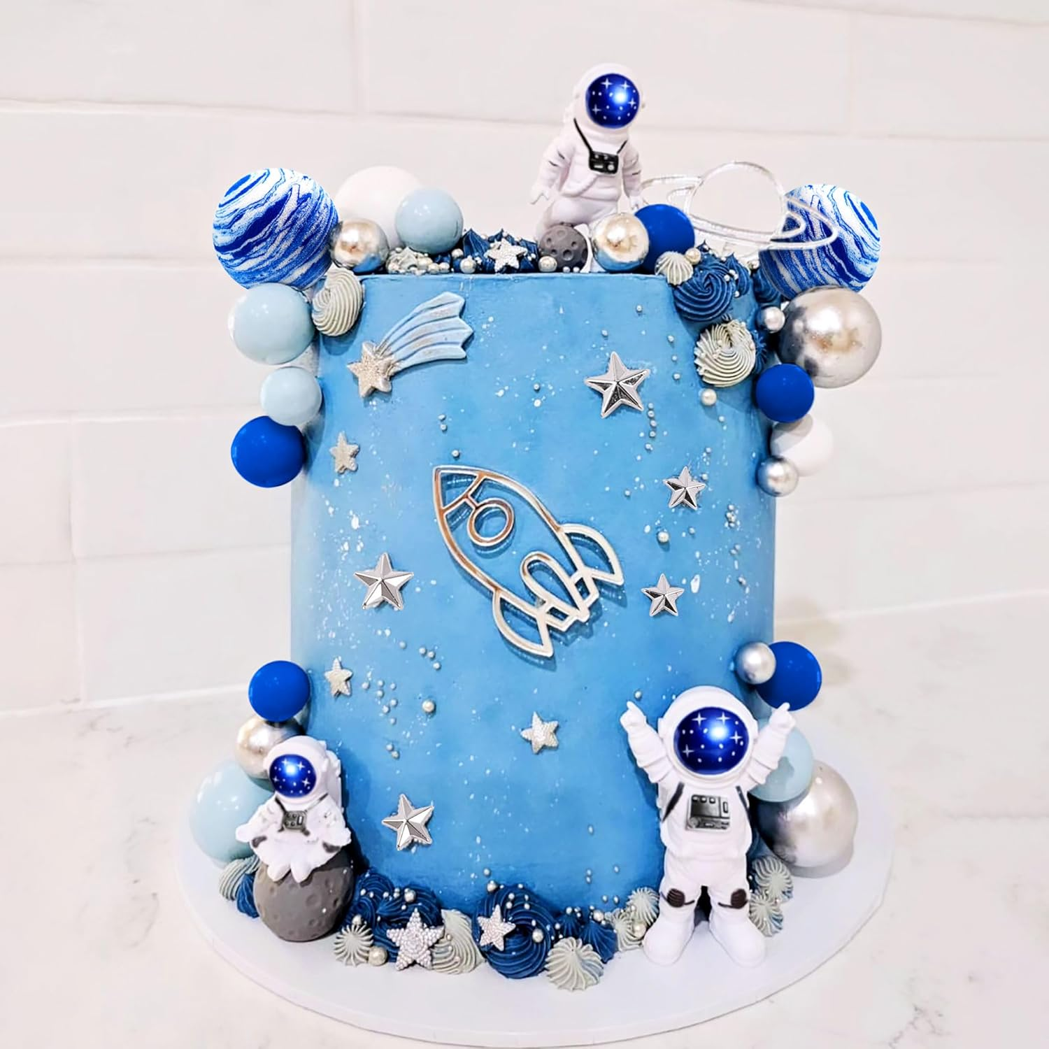 Jevenis Space Cake Toppers Outer Space Astronaut Rocket Stars Cake Decorations for Birthday Party Supplies Baby Shower image number 5