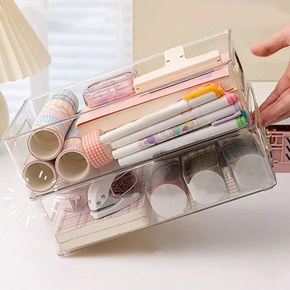 Acrylic Makeup Organizers | Acrylic Drawer Organizer Bins Stackable | Large Capacity Desktop Dorm Drawer Storage Rack for Palettes image number 3