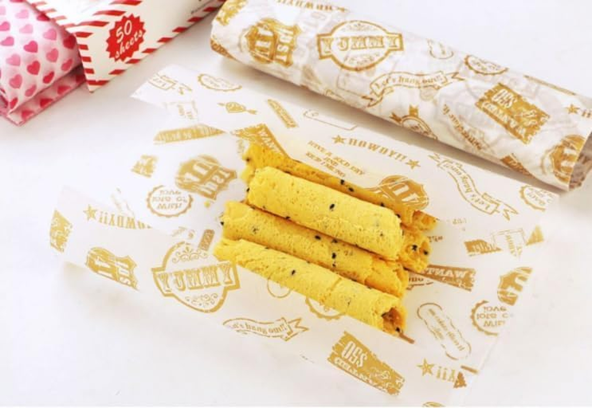 WADY 50 Sheets Food Grade Wrap Paper, Wax Paper Sheets for Food, Food Grade Wrap Paper Greaseproof Sandwich Wrap Paper, Baking Wrapping Paper Deli Paper,For Sweets Cakes Cheese Baking (Style Stamp) image number 4