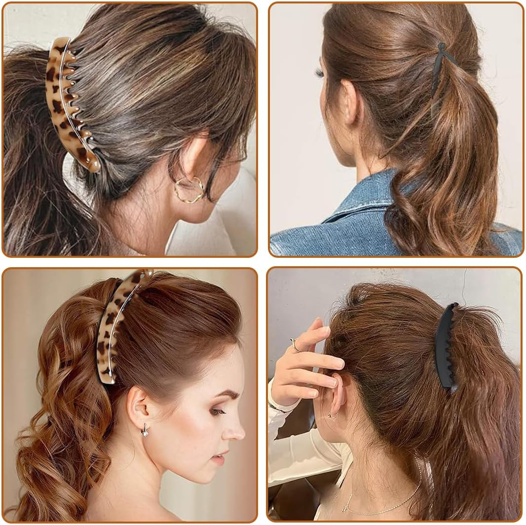 RVYEIOP 6 Pieces Large Banana Hair Clips, Vintage Style, Non-Slip Leopard Print for Women, Girls, Medium to Thick Hair image number 1