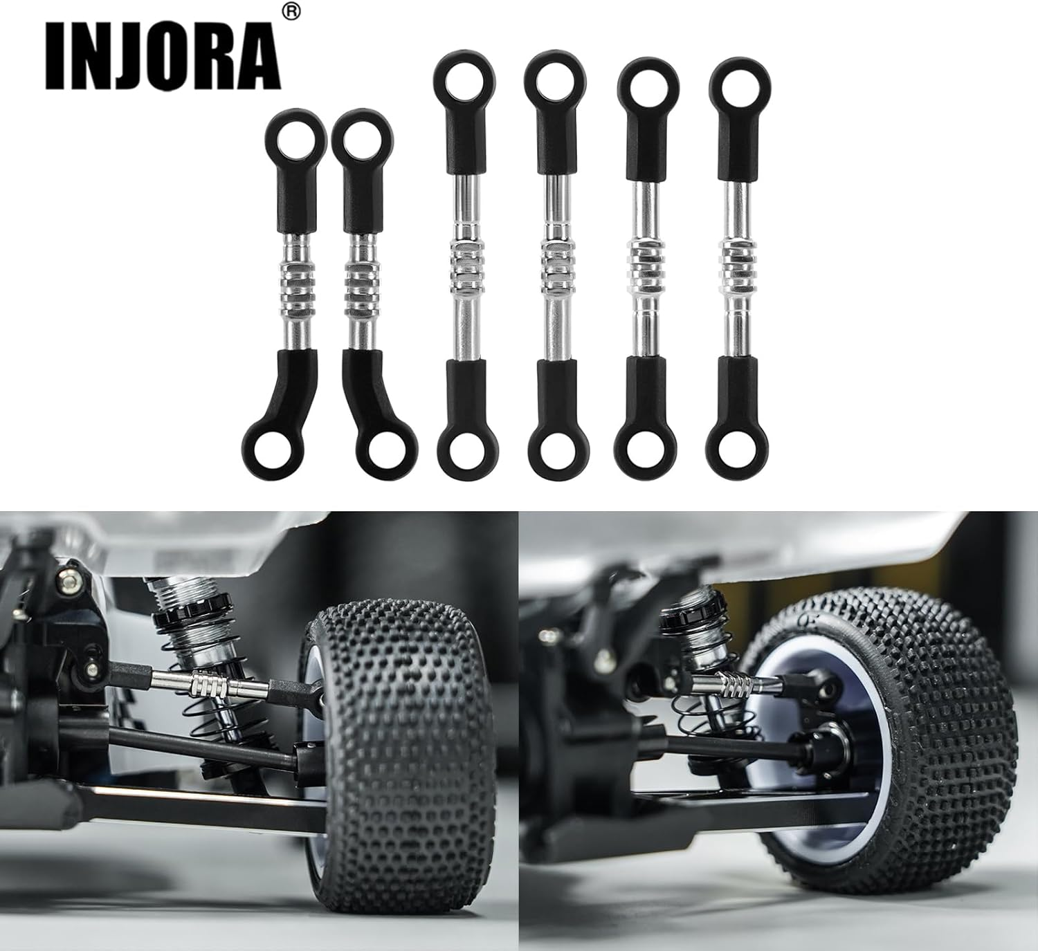 INJORA Adjustable Stainless Steel Links Set for 1/24 Losi Micro-B Upgrade image number 2