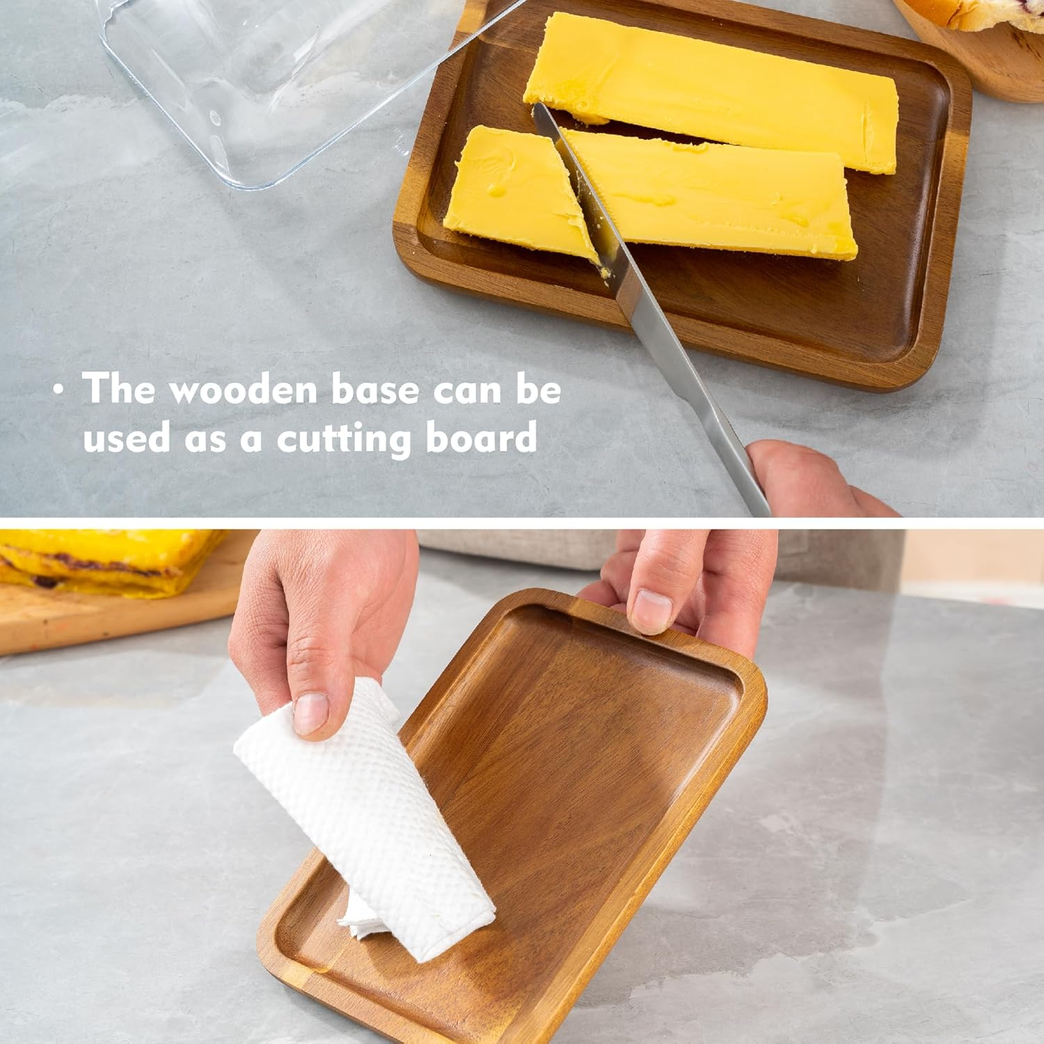 MKLZ Glass Butter Dish with Lid, Clear Domed Cheese Dish with Handle, Large Butter Keeper Saver with Cover for Table, Kitchen Countertop, Refrigerator image number 2