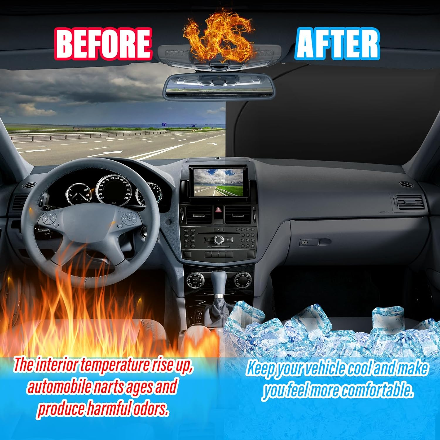 Car Windshield Sunshade with Side Window Mesh|Foldable Reflective Car Front Window Sun Shade Cover,Uv Protection Heat Insulation Sun Visor for SUV Sedan Truck RV (Large Front+4 Side) - Large Front+4 Side image number 1