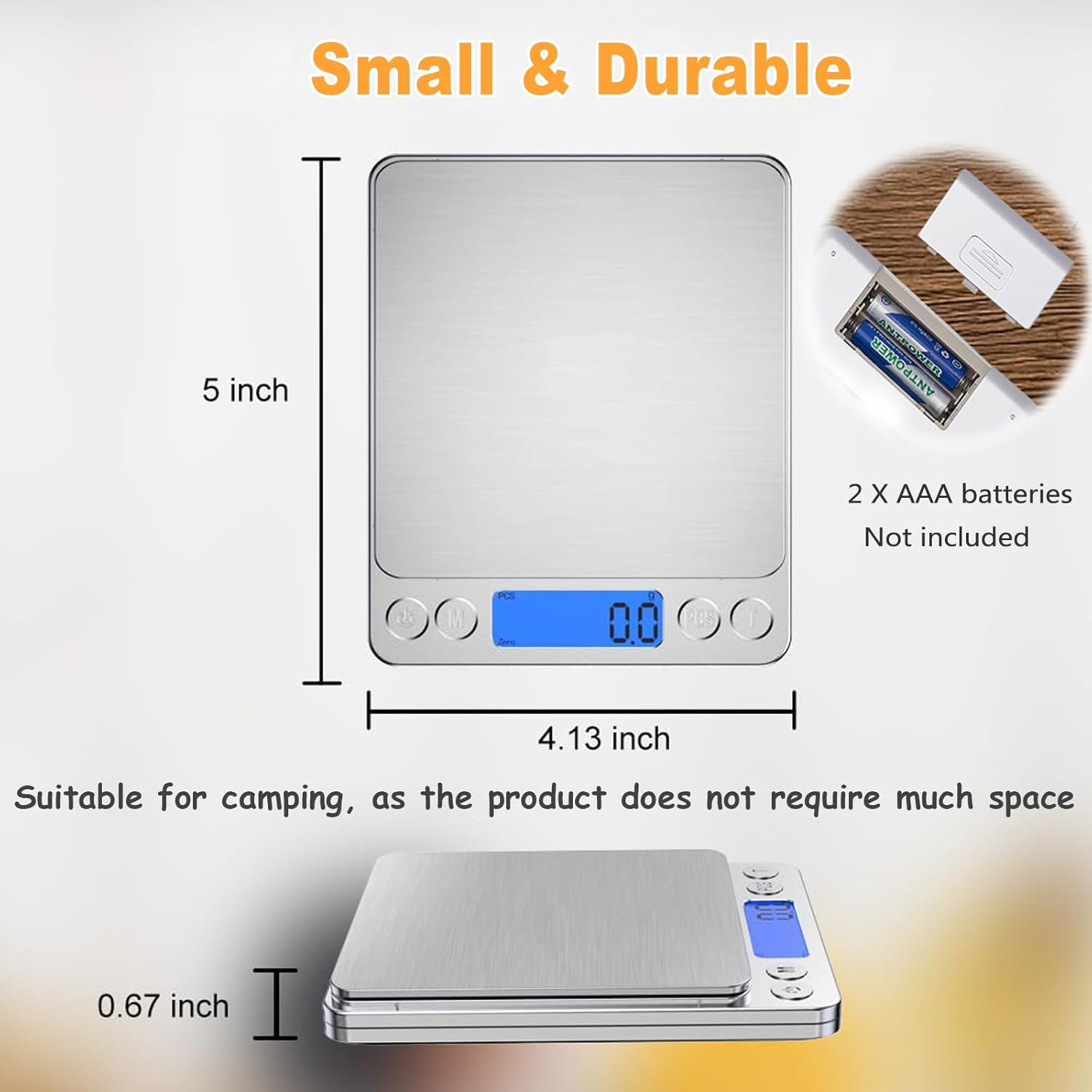 Small Digital Scale for Cooking and Baking,3Kg/0.1G,Kitchen Scale,Food Scale,With Blue Backlit LCD Display, 6 Units, Auto Off, Tare, PCS Function, Stainless Steel image number 5