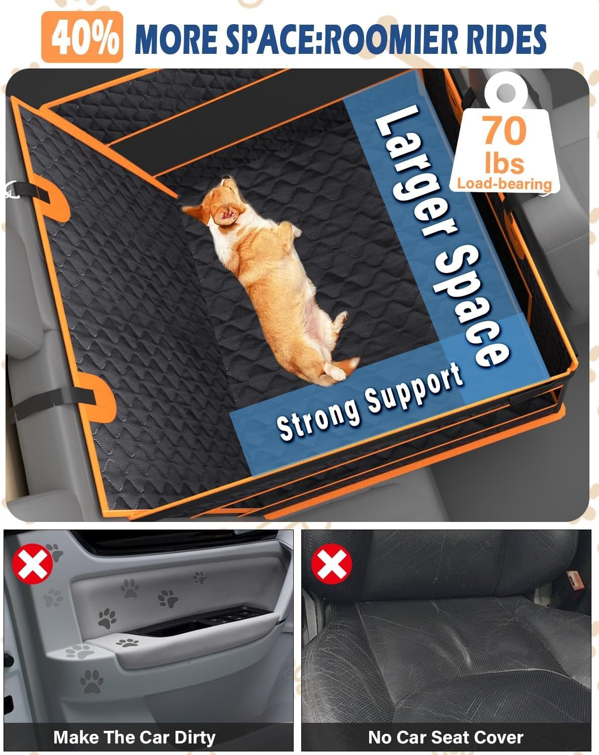 Dog Car Seat for Large Dogs, Back Seat Extender for Dogs, Foldable Pet Car Seat with Waterproof Oxford Fabric and Non-Slip Bottom, All-Around Protection and Strong Support image number 1