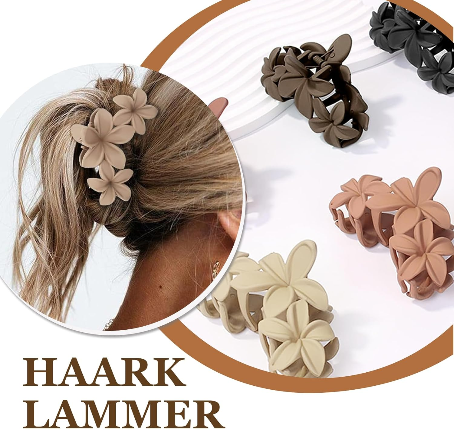 Mitdir Pack of 6 Flower Hair Clips Large Hair Clips Matte Hair Clips for Women Hawaiian Hair Flower Clip Strong Hold Hair Claws 10 Cm Hair Clips for Thick Hair image number 3