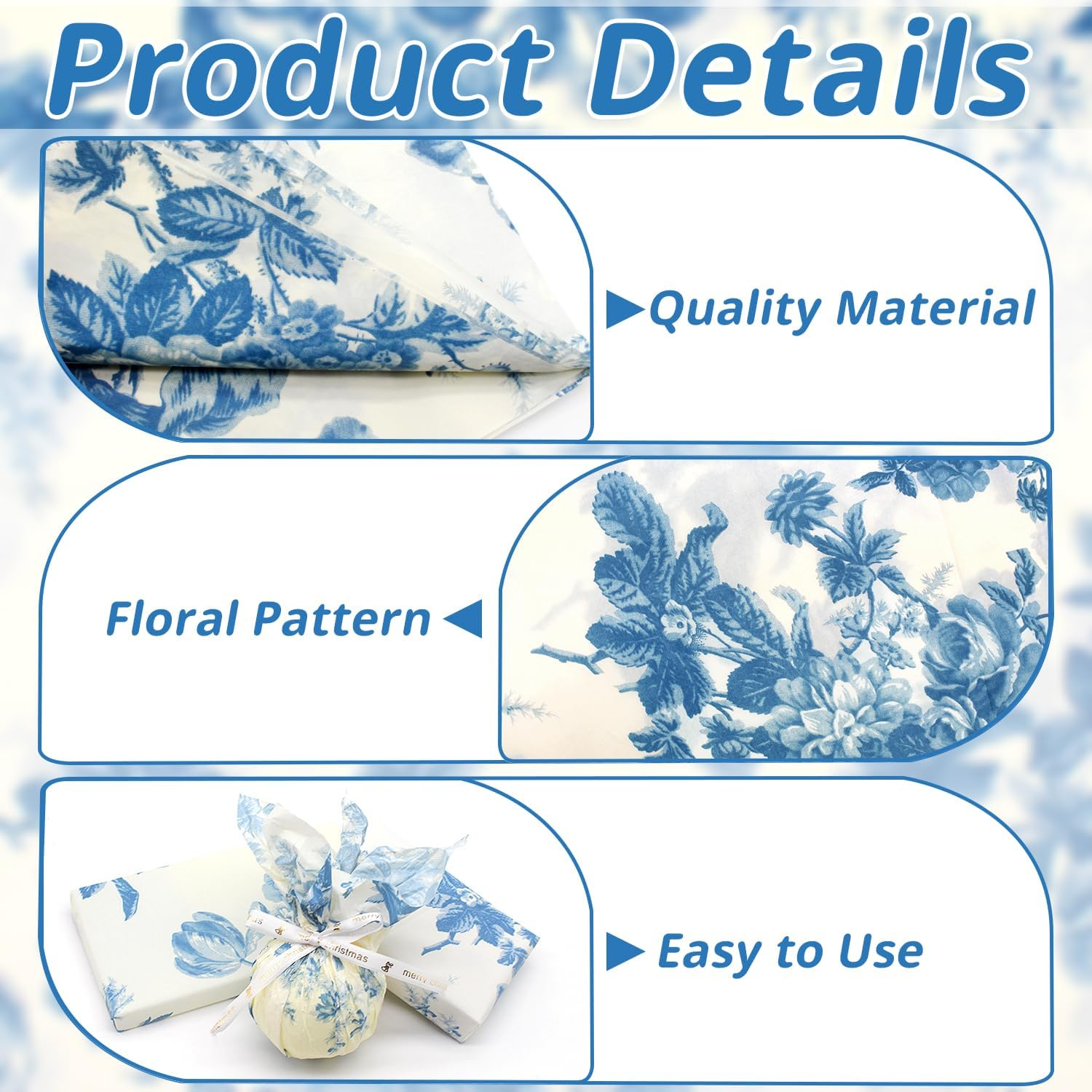 Benvo 20 Sheets Floral Print Tissue Paper 20 Inch X 29 Inch Decoupage Paper Decorative Tissue Paper Gift Wrapping Paper Flower DIY Art Craft Paper for Spring Wedding Birthday Baby Shower(Style B) image number 2