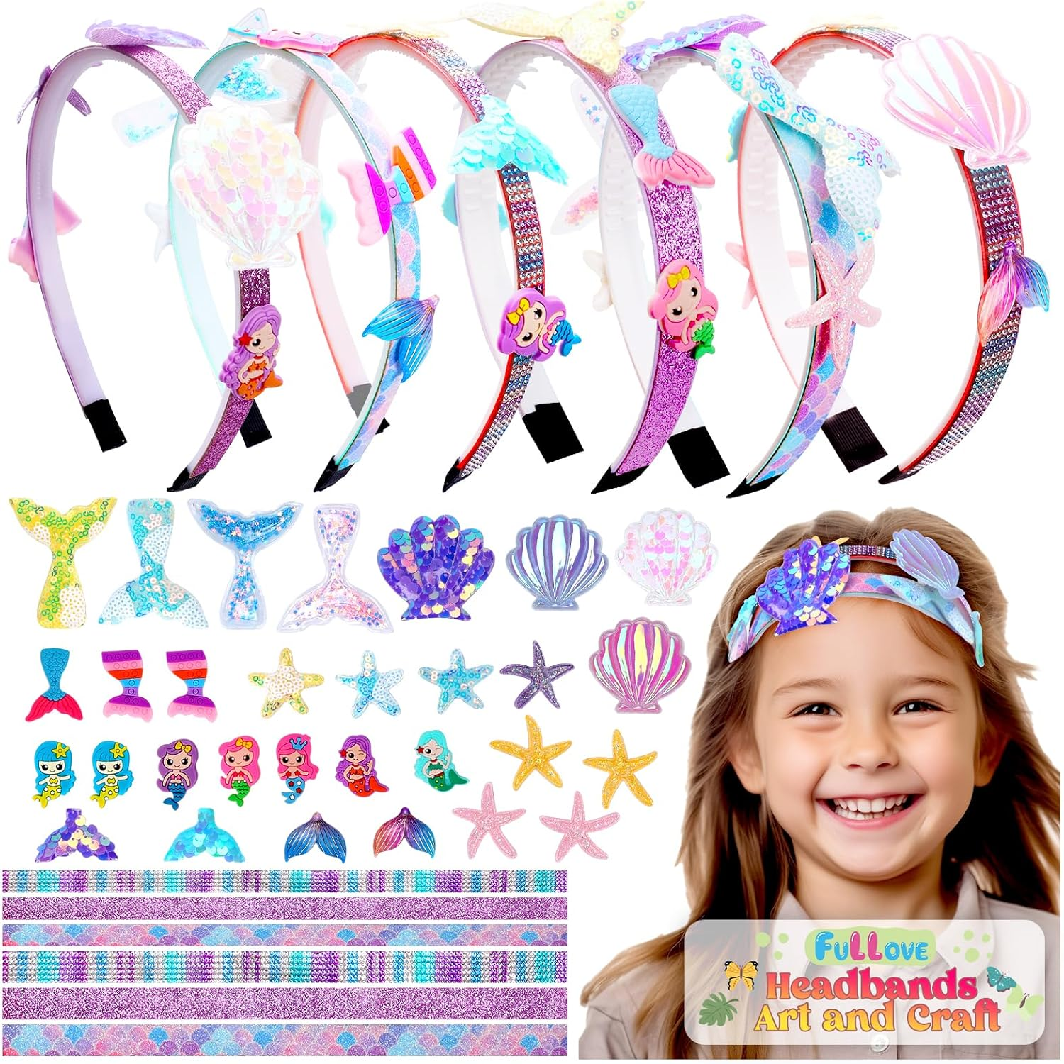 Jewellery Making Sets Girls Kits Age 5 - 10: Art and Craft Gift Sets for 5 6 7 8 Year Old Girl DIY Craft Kits Kids Age 9 10 11 Headbands Hair Accessories Making Kits for Girls Toys Age 5 6 7 Kids (Mermaid)