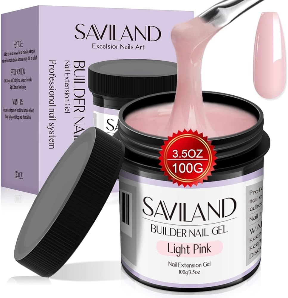 SAVILAND 100G Light Pink Builder Nail Gel &ndash; 3.53Oz Hard Gel for Nails Large Capacity Nail Strengthen Gel for Nail Extension Nail Art Manicure Starter U V Nail Gel for Professional Nail Salon Home DIY image number 3