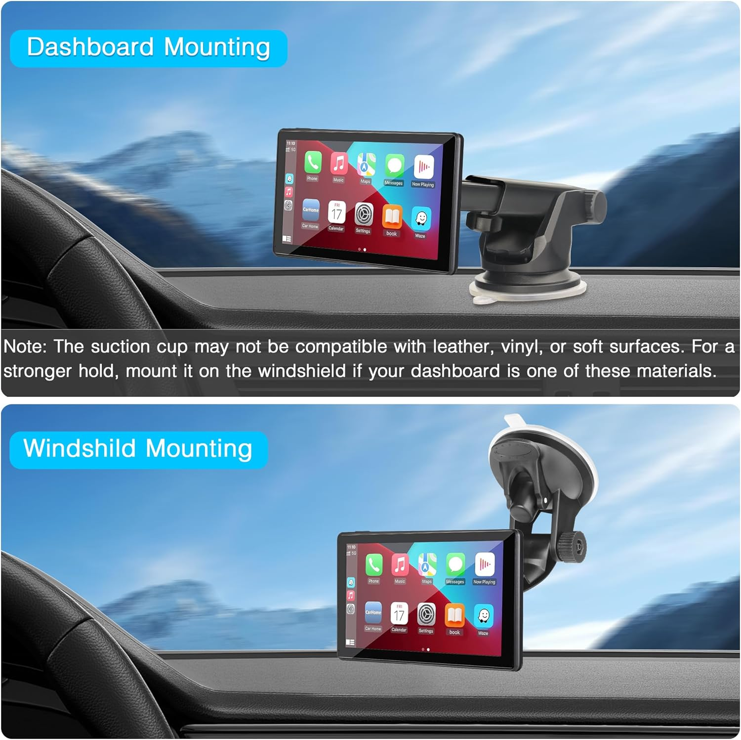 Carplay Mount(2Pcs),(4.3"-10")Backup Camera Monitor Mount,Android Auto Screen Dashboard Mounting Bracket for Carpuride,Car Play Screen Windshield Suction Cup Mount,Rear View Camera Display Holder image number 3