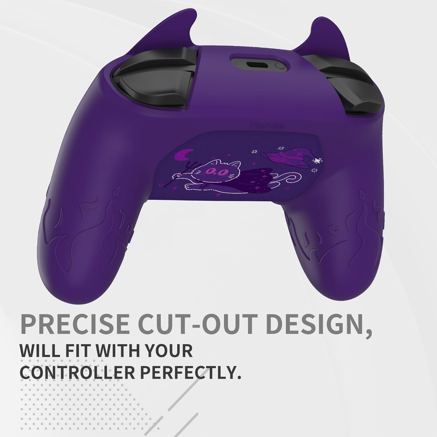 Playvital Cute Demon Silicone Grip Cover for Nintendo Switch Pro Controller, Anti-Slip, Kawaii Protective Skin with Joystick Caps and Stickers Compatible with Nintendo Switch Pro- Purple - Matcha Green image number 3