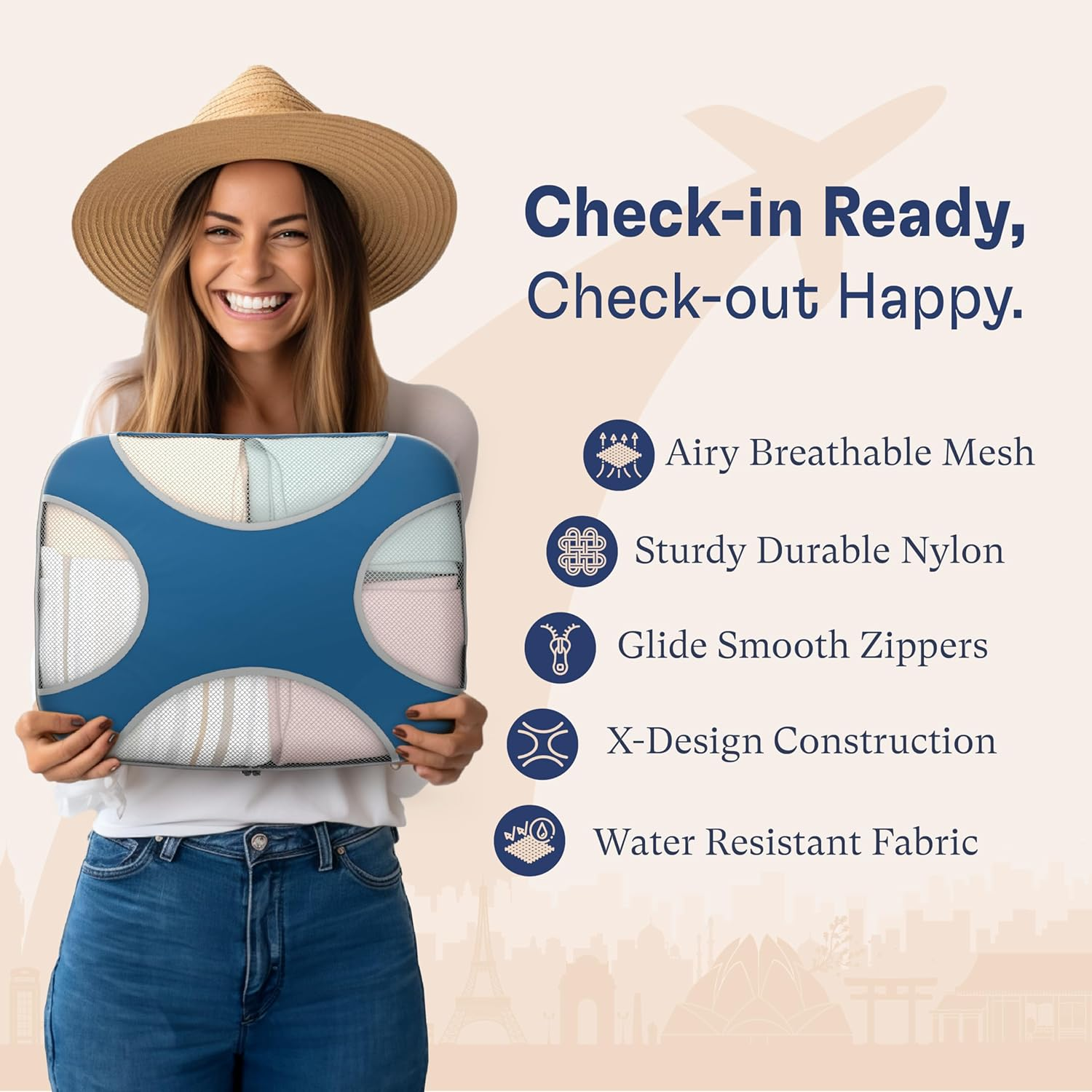 5 Set/8 Set Packing Cubes - Travel Organizers with Laundry Bag, 8 Set - Navy Blue, Set of 8, Set of 8 image number 2