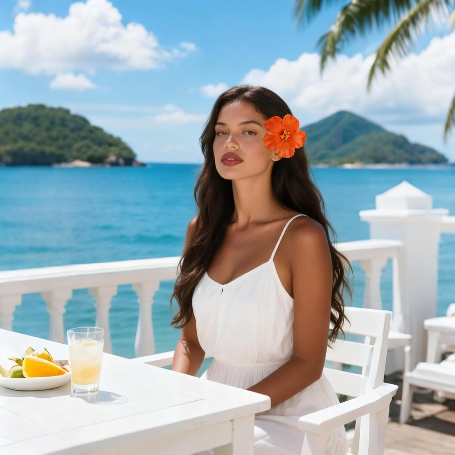 OJIOUI Hawaiian Flower Hair Clips for Women 4 Pcs Hibiscus Hair Clip Artificial Flower Hairpin 3.5 Inch Floral Hair Barrettes for Summer Vacation Beach Holiday image number 2