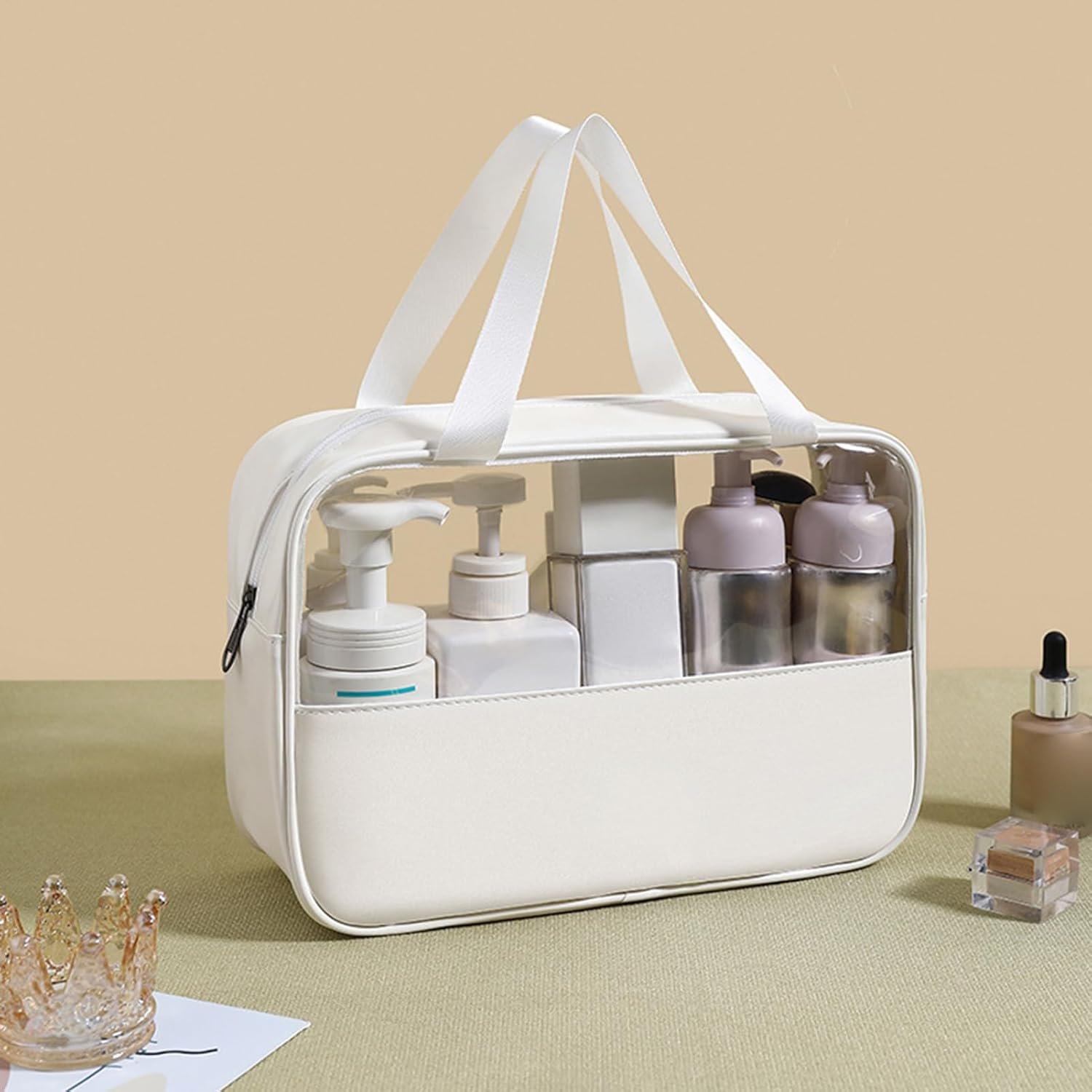 Cosmetic Bags | Traveling Makeup Bag - Portable Waterproof Zipper Organizer Pouches Tote with Clear Window for Toiletry Shower Jewelry Bathroom Packing Train Vanity Girls Beach, White, Refer To - Pink image number 6