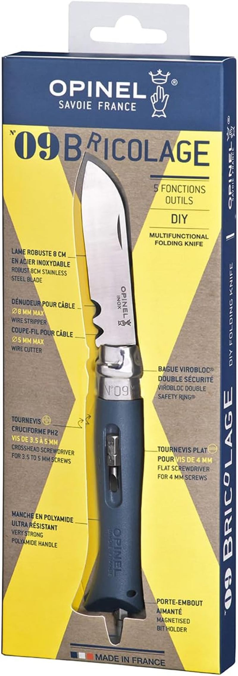 Opinel No.09 DIY - Stainless Steel Folding Pocket Knife and Multi-Tool, Wire Stripper, Screwdriver, Made in France image number 2