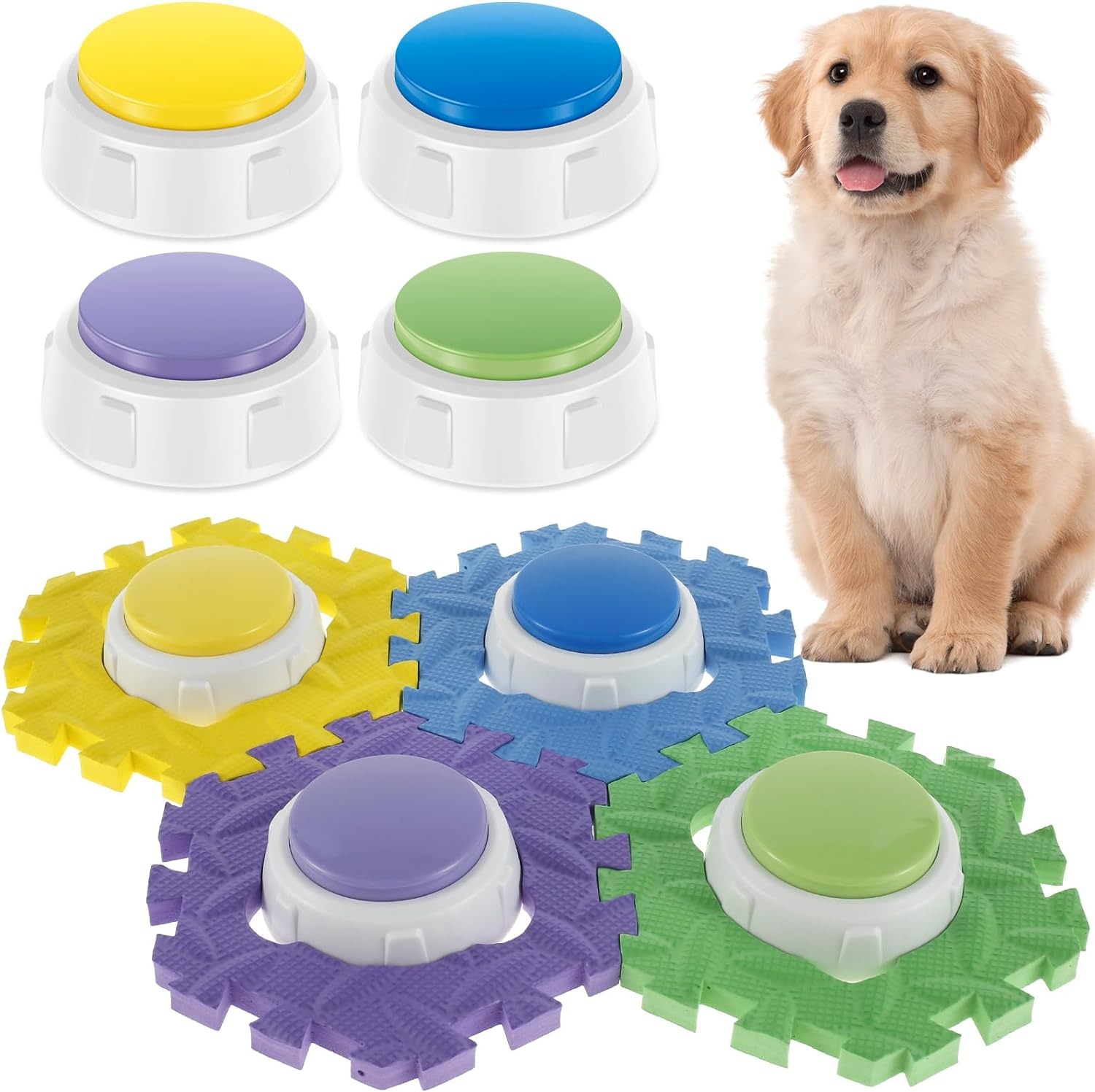 4Pcs Dog Talking Button and Non-Slip Mat, Pet Training Buzzer, Recordable Training Buttons for Dogs, 30Seconds Voice Recording, Portable Easy to Use for Communication Dogs Pet image number 4