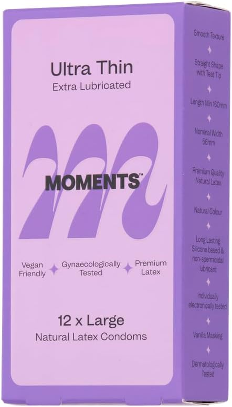 Moments Ultra Thin Large and Extra Lubricated Thinnest Premium Vegan Condoms (12 Count (Pack of 1)) image number 6