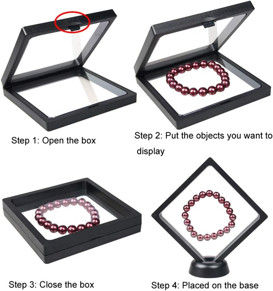 Lasenersm 4 Pieces Coin 3D Display Stand Box Set Diamond Square Medallion Challenge Coin Chip Display Stand Holder 3D Floating Frame Display Stand Box for Coins Medallions Jewelry 2.75"X2.75" Black image number 1