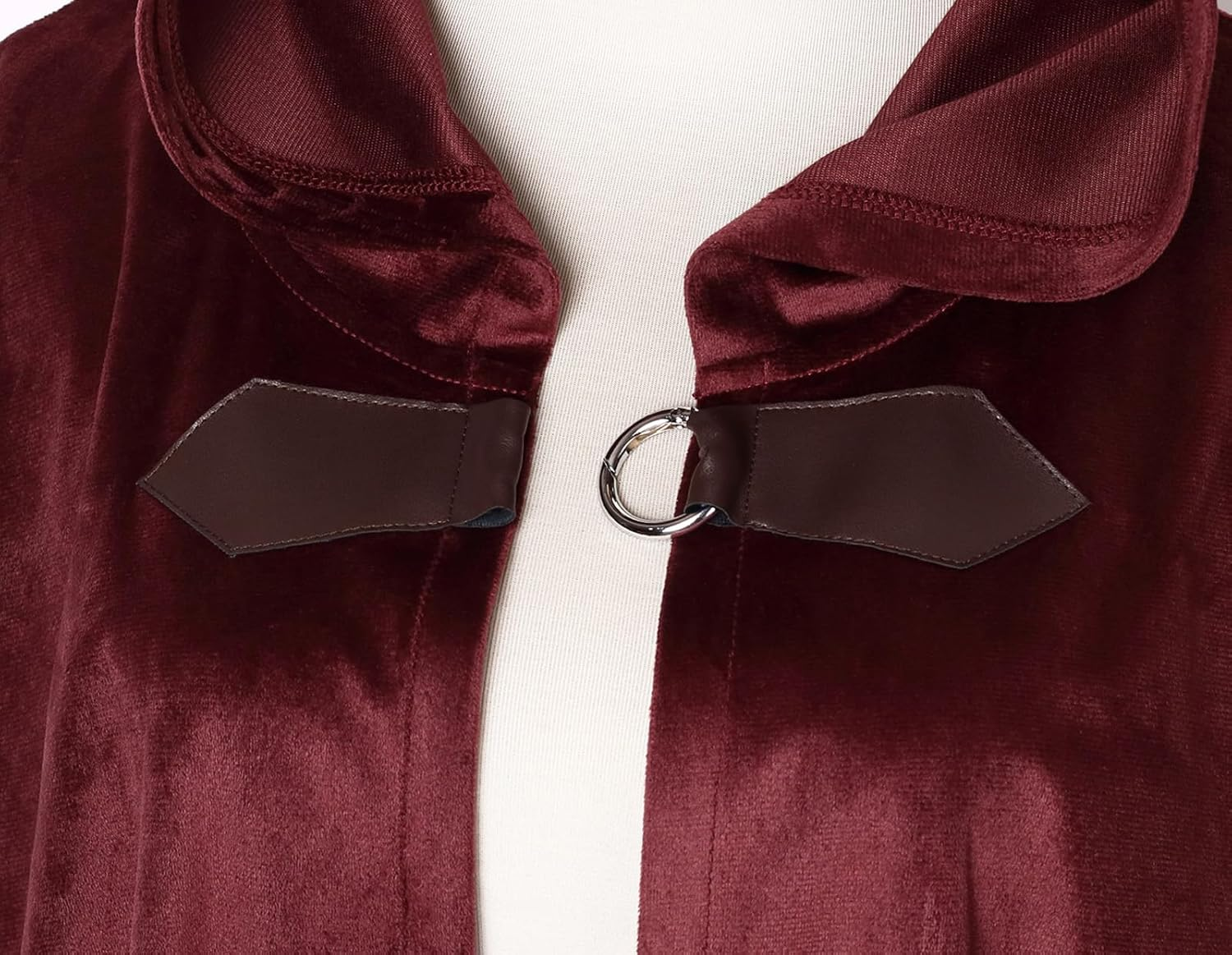 GRAJTCIN Renaissance Hooded Cape Velvet Cloak Victorian Capelet Medieval Hobbit Halloween Costume image number 7