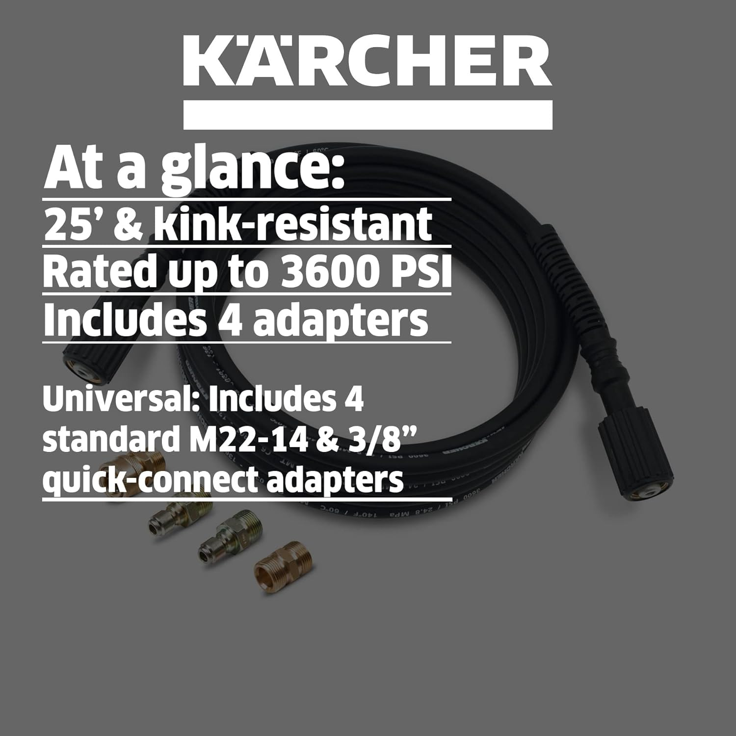K&auml;rcher - 25' High Pressure Replacement/Extension Hose for Pressure Washers - 3600 PSI - Adapters Included - Quick Connect/M22 image number 5