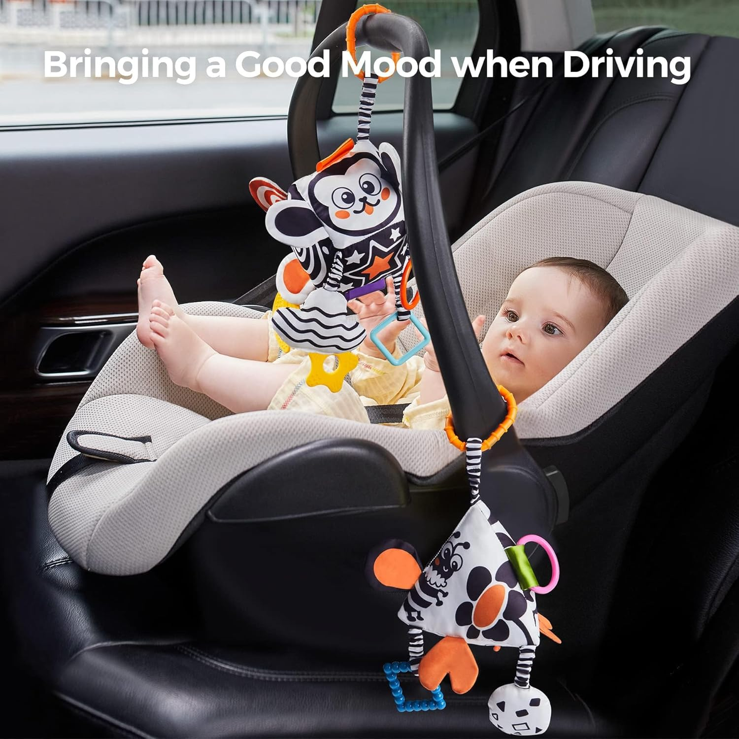 TUMAMA Baby Soft Hanging Rattle High Contrast Toys,Black and White Infant Toys 0-3 Months for Newborn,Baby Hanging Stroller Toy for Toddlers,Soft Sensory Rattles Toys Gift with Wind Chime image number 6