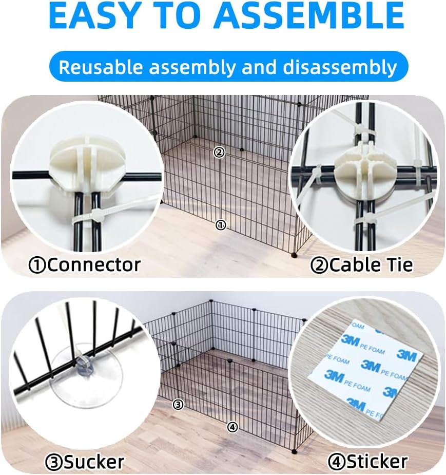 Ricjurzzty Cat Cage,Portable Metal Wire Mesh Detachable Outdoor & Indoor Kitten Enclosure with Ladders,Cat Exercise Place Crate for Kitty,Puppy,Rabbits and Small Animals (White, 3 Tier & 3 Doors) image number 2