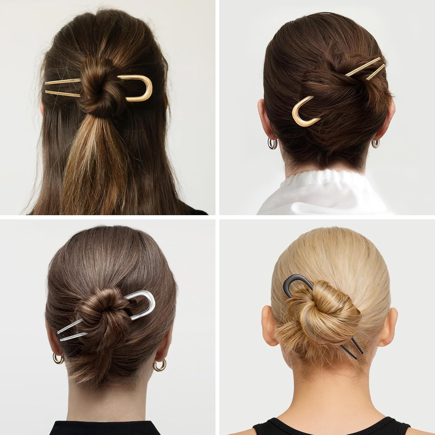 3 PCS French Hair Pins for Women - French Twist and Buns, Elegant Gold Hair Accessories - Gold / Silver / Black image number 2