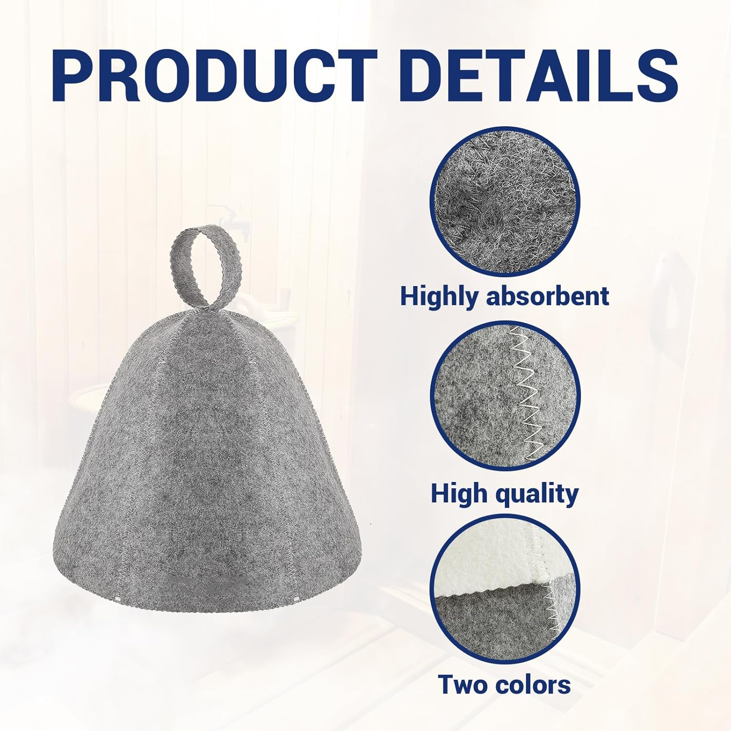 Sauna Hat, 2 Pcs Infrared Sauna Caps, Wool Sauna Hats for Women and Men, Felt Sauna Hat, Vaporarium Hat, Protect Head and Hair Bath Sauna Accessories (Grey&White, One Size) image number 6