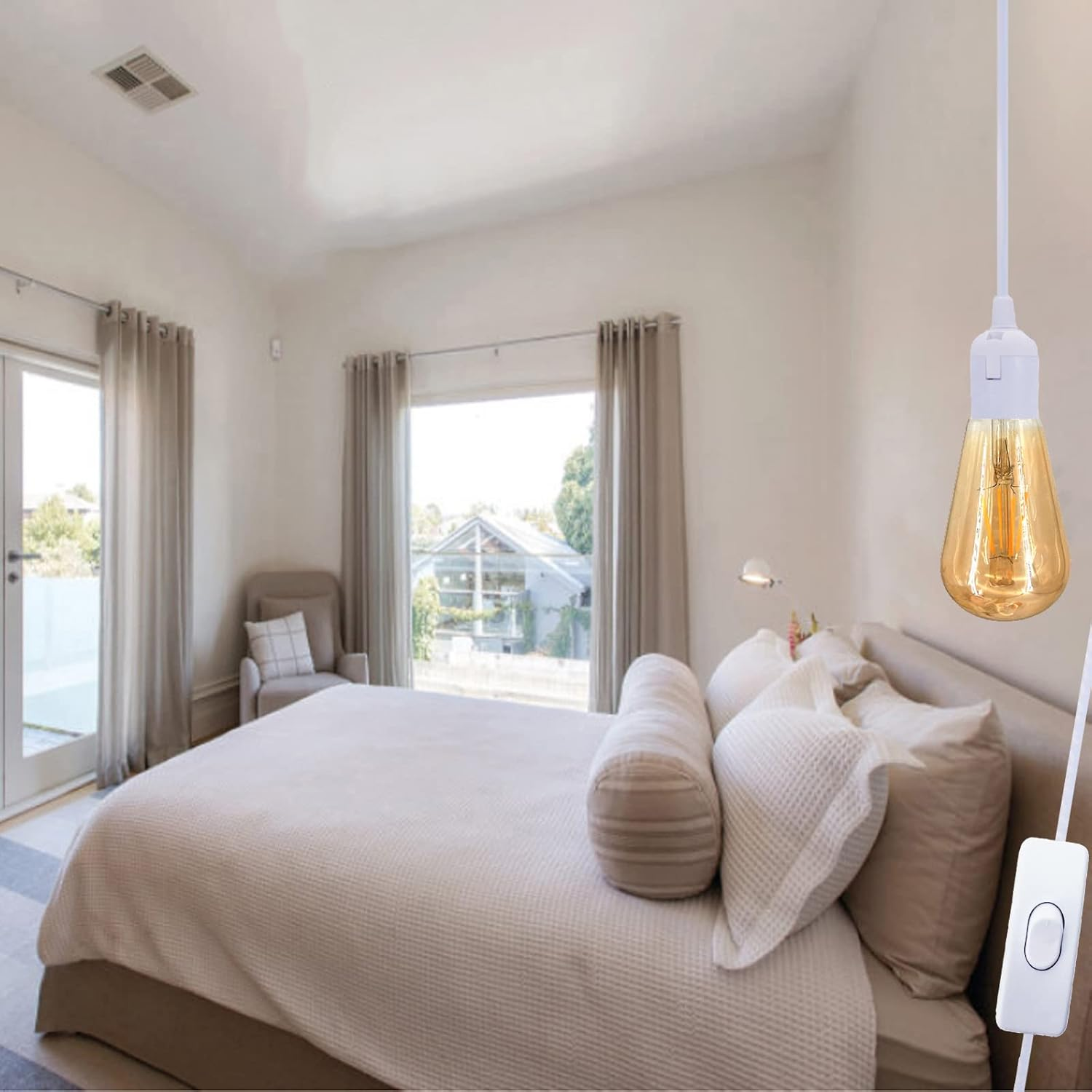 E27 LED Light Bulb Base 3M Extension Cable Cord with On/Off Switch, E26 Lamp Holder Socket AC AU Power Plug, Lights Lamp Bulb Cord for Bedroom Kitchen Plant Growth DIY Hanging Lanterns Pendant Light image number 4