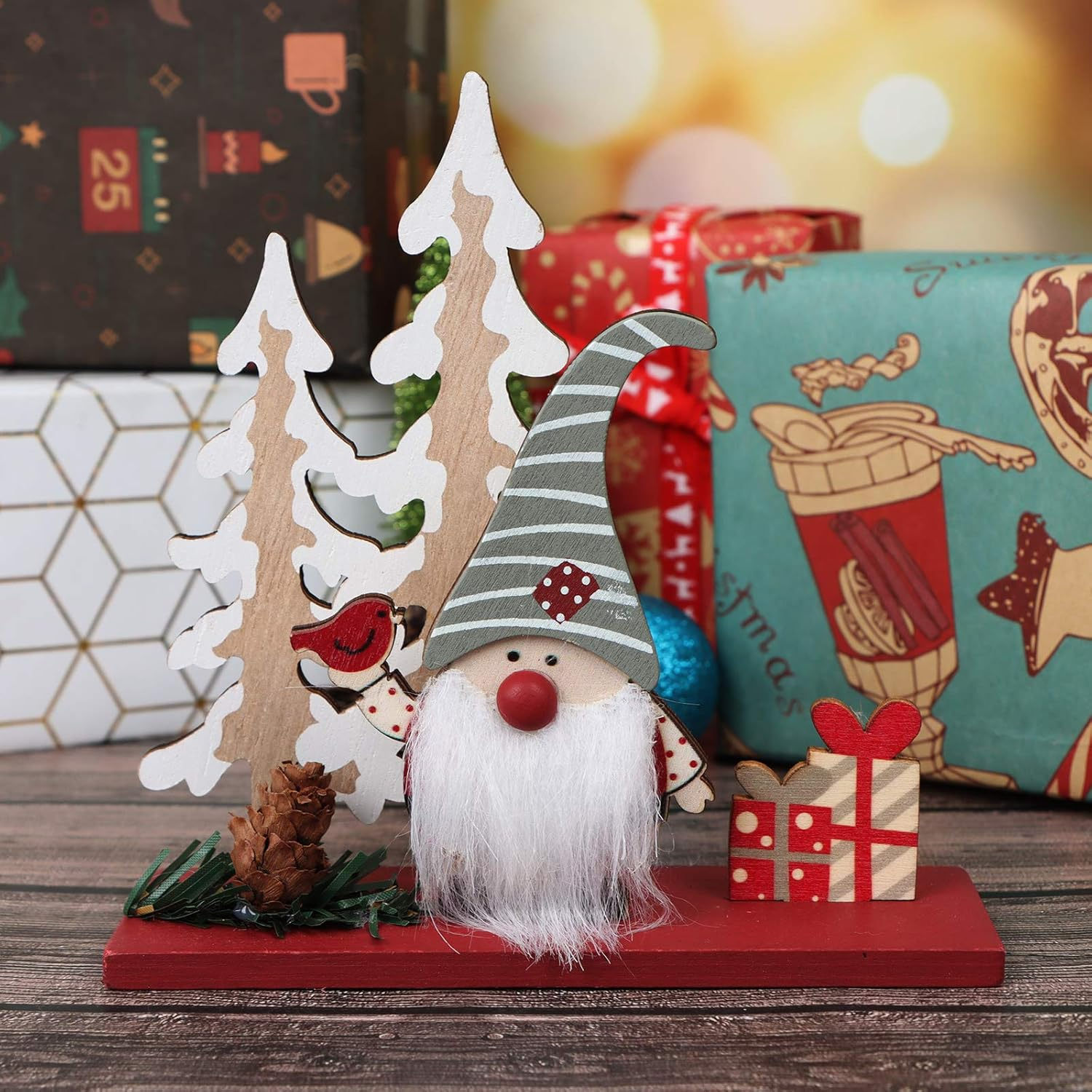 Set of 5 Christmas Table Decorations for Dinner Party Xmas Desktop, Wooden Display Santa Snowman Noel for Home Restaurant Cafe Table Decoration Merry Christmas Holidays Centrepiece image number 6