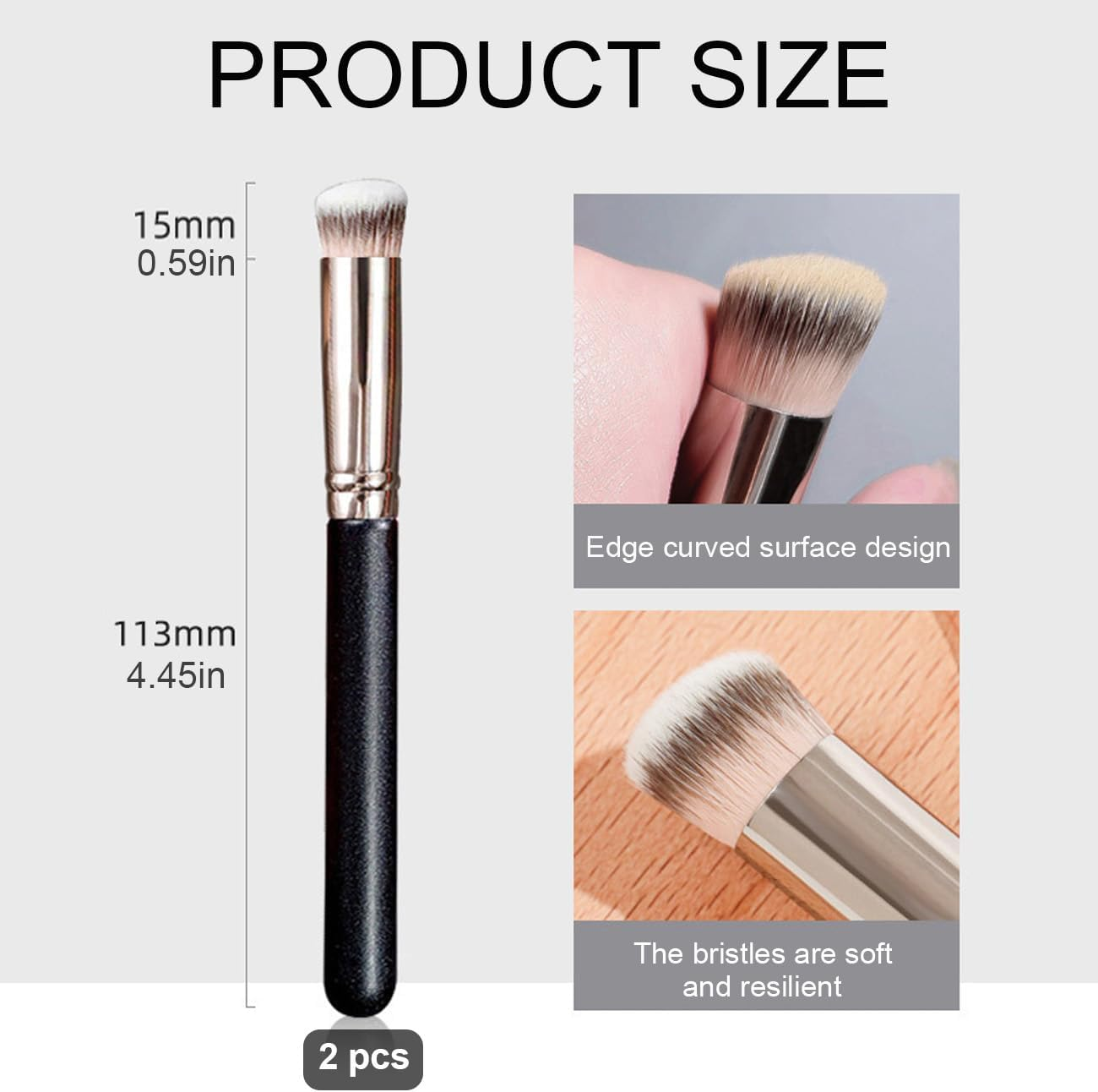 Gaodercha 2 X Makeup Brush Set with Storage Bag, Synthetic Bristles, Plastic Handle, 113 Mm Handle, 15 Mm Bristles for Foundation Powder, Daily Application of Soft Bristles for Beginners image number 3