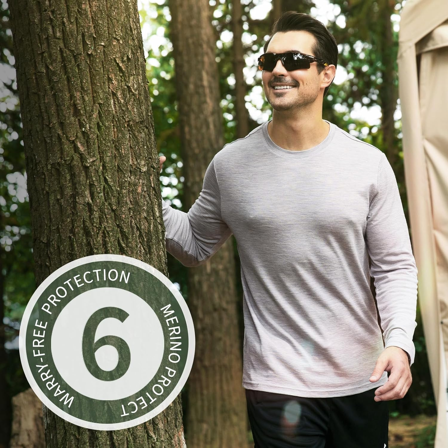 Merino Protect 100% Merino Wool Base Layer Mens Soft Long Sleeve Shirts Odor Resistance Thermal Underwear for Hunting Hiking image number 6