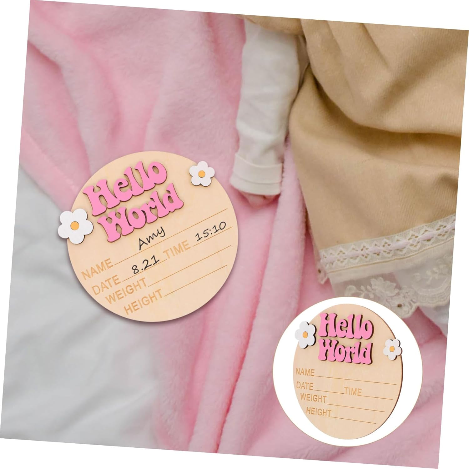 DECHOUS Wood Announcement Sign for Newborn Birth Nursery Plaque with Delicate Printing Versatile Newborn Welcome Photo Prop and Milestone Keepsake image number 2