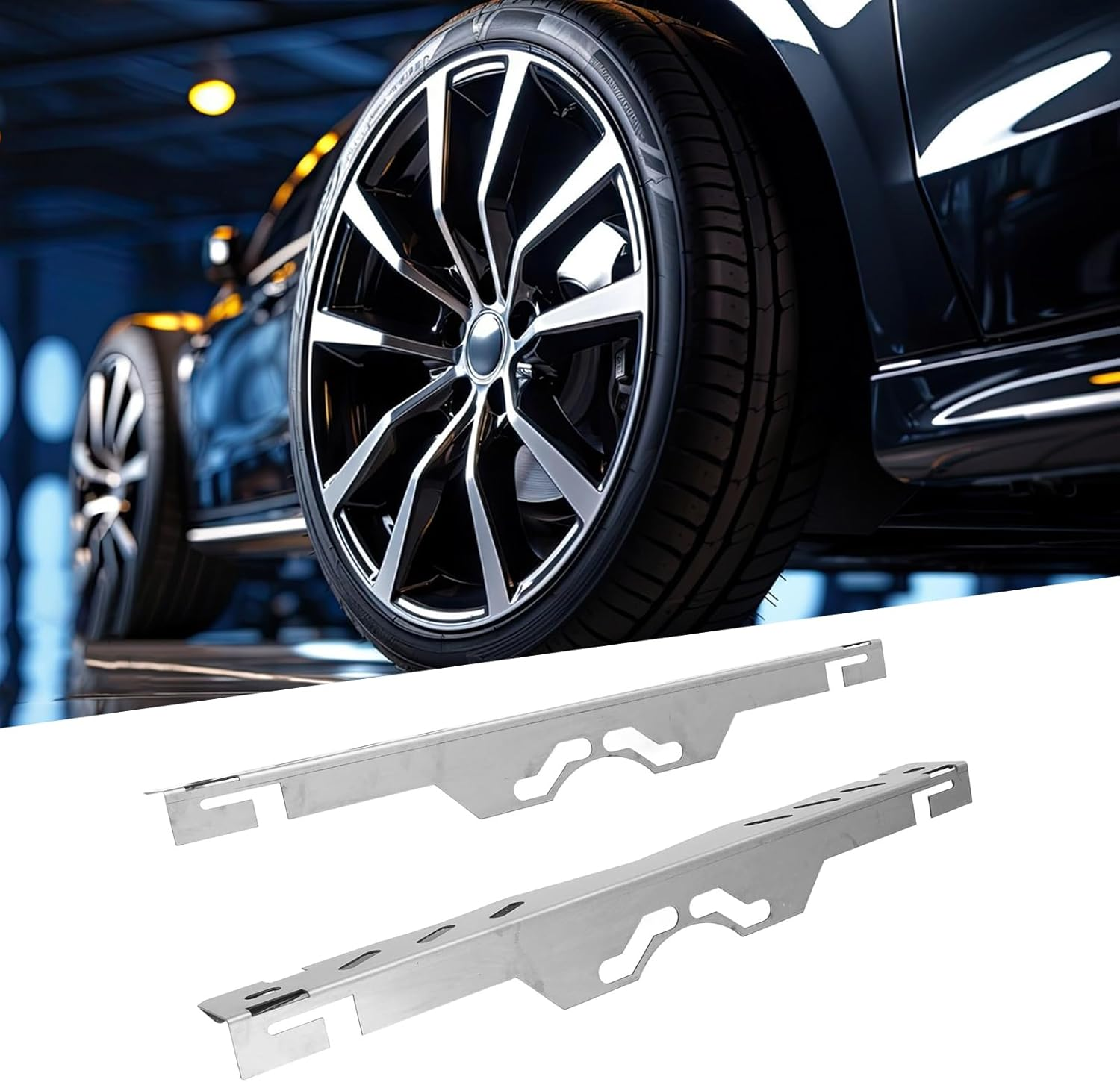 2PCS Front End Alignment Tool, Home Wheel Alignment Kit, Heavy Duty Wheel Alignment Tools with Hanging Hole, Wheel Hub Locating Plate Set for Vehicle, Silver image number 1