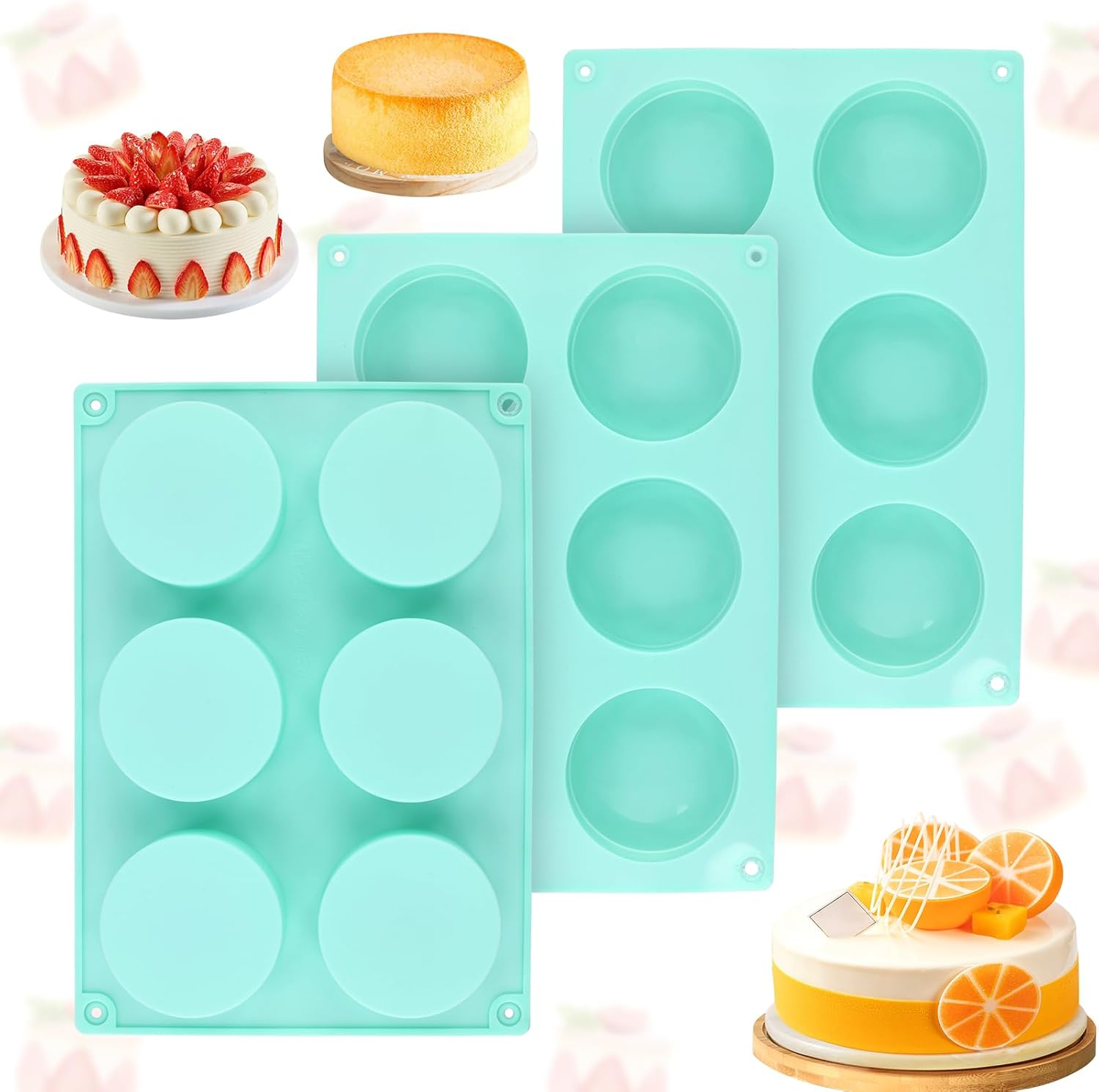 3Pcs Cake Puck Template Set, 6-Cavity Silicone Cake Moulds for Baking round Chocolate Cake Stencil Cake Baking Molds Supplies for Cake, Candy, Chocolate, Dessert image number 3